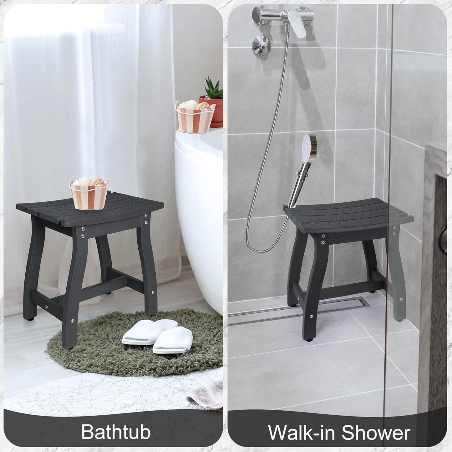 Dluxe Ave. SUEH DESIGN Shower Bench HIPS Shower Chair Waterproof Shower Stool Black