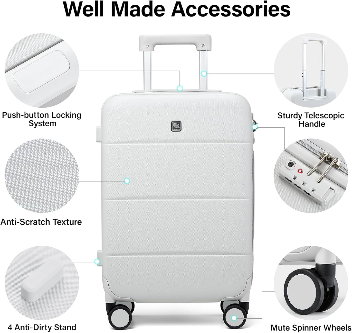 Dluxe Ave. Sets 2 Piece with Spinner Wheels/ 20/28 Inch Hard Shell/ /TSA Approved/ (Smoke White)