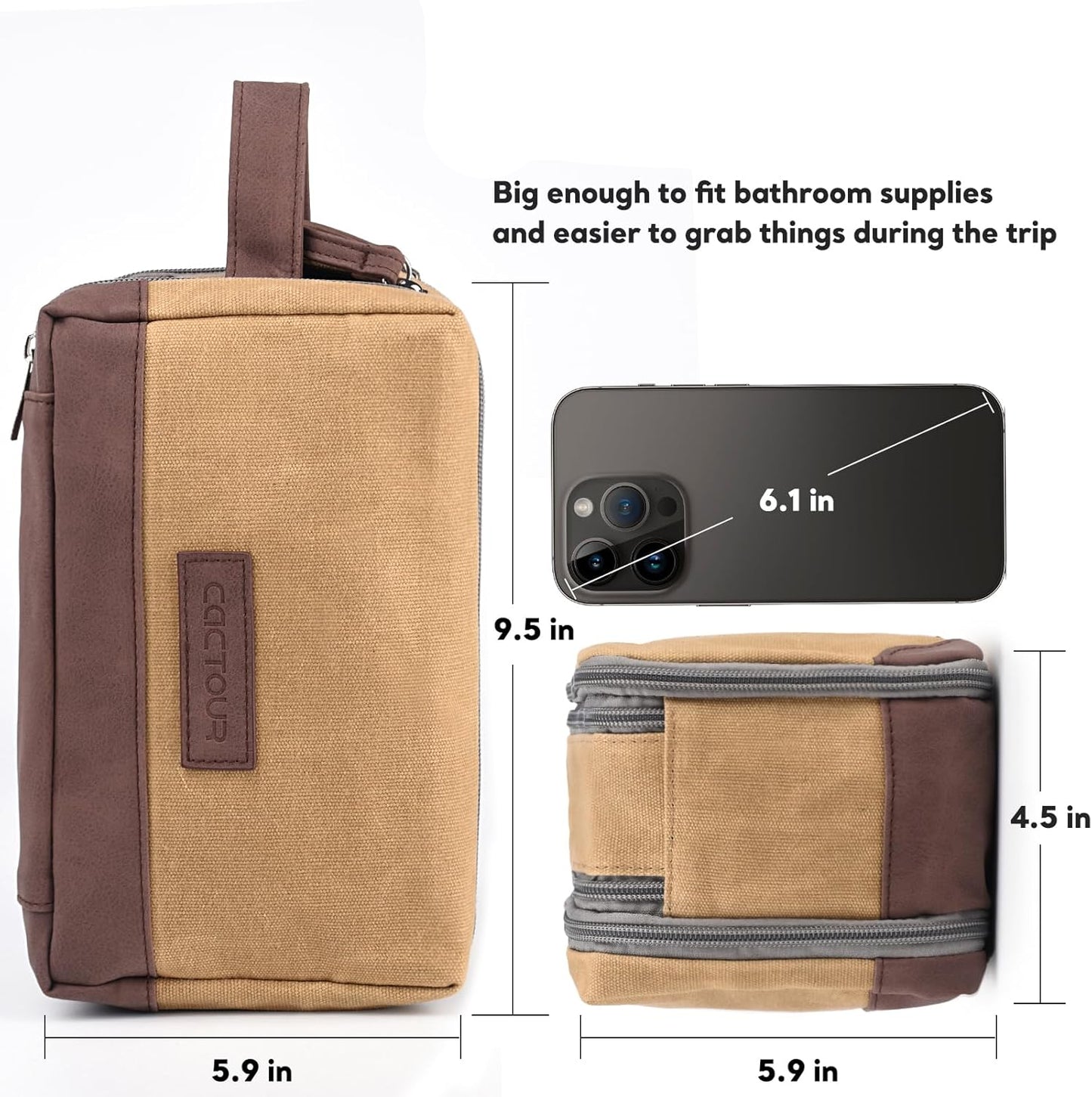 Dluxe Ave. Large Mens Toiletry Travel Bag/ Leather and Canvas/ Brown