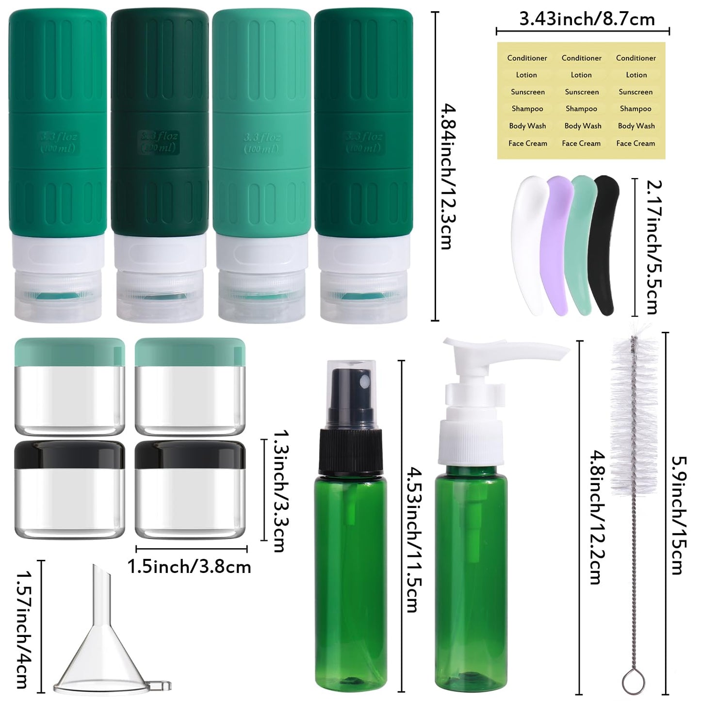 Dluxe Ave. Travel Bottles for Toiletries/ TSA Approved/ 3.3oz Leak Proof Silicone/ 18 Pack Green