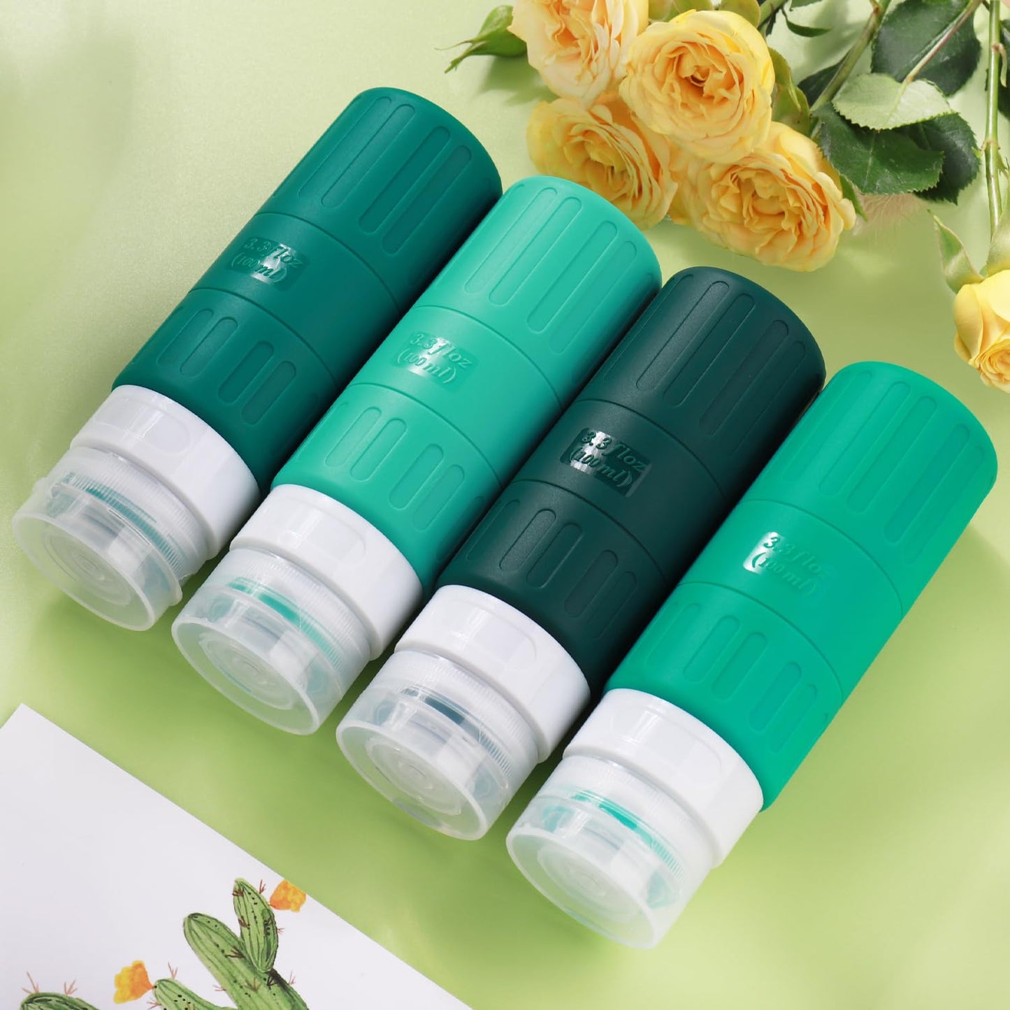 Dluxe Ave. Travel Bottles for Toiletries/ TSA Approved/ 3.3oz Leak Proof Silicone/ 18 Pack Green