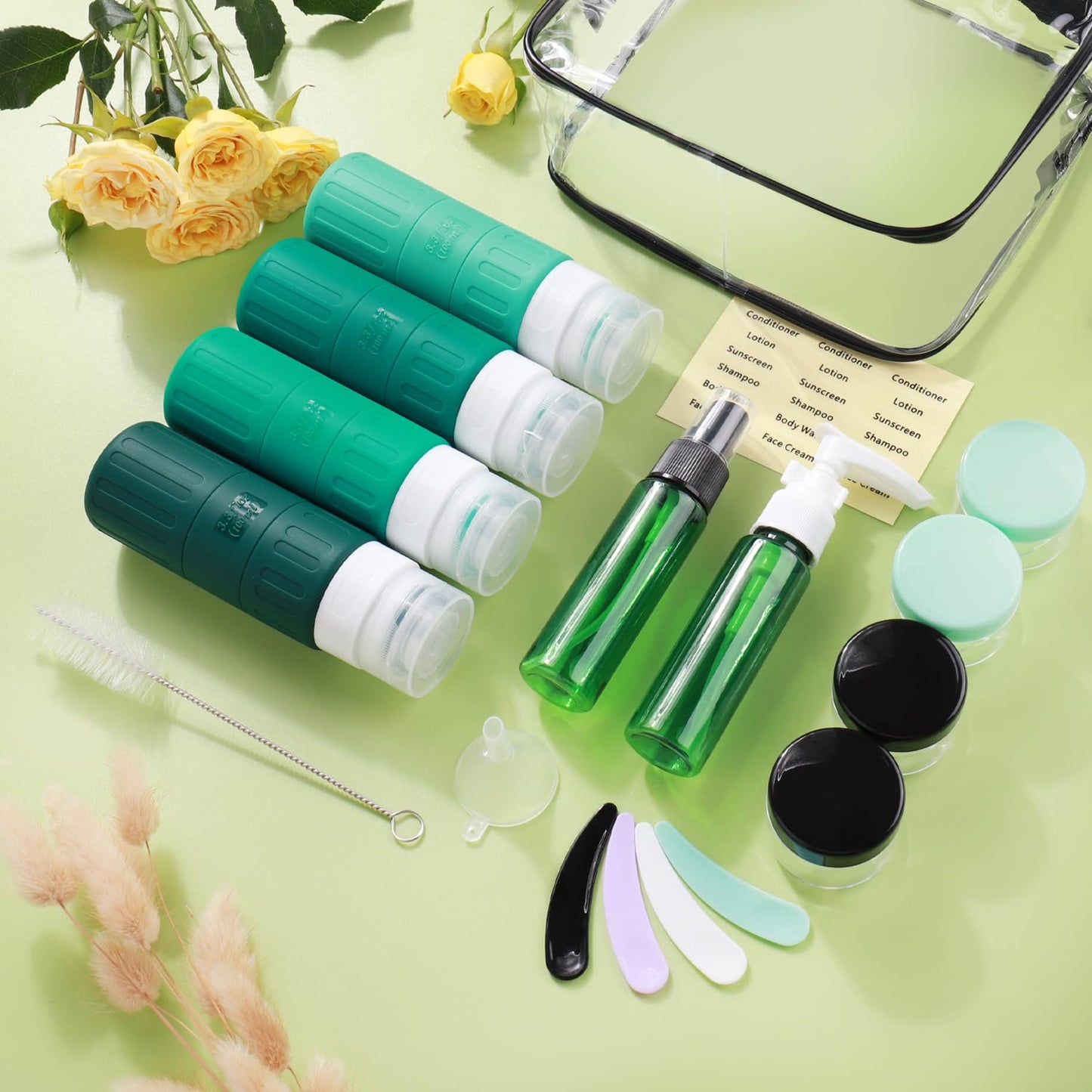 Dluxe Ave. Travel Bottles for Toiletries/ TSA Approved/ 3.3oz Leak Proof Silicone/ 18 Pack Green
