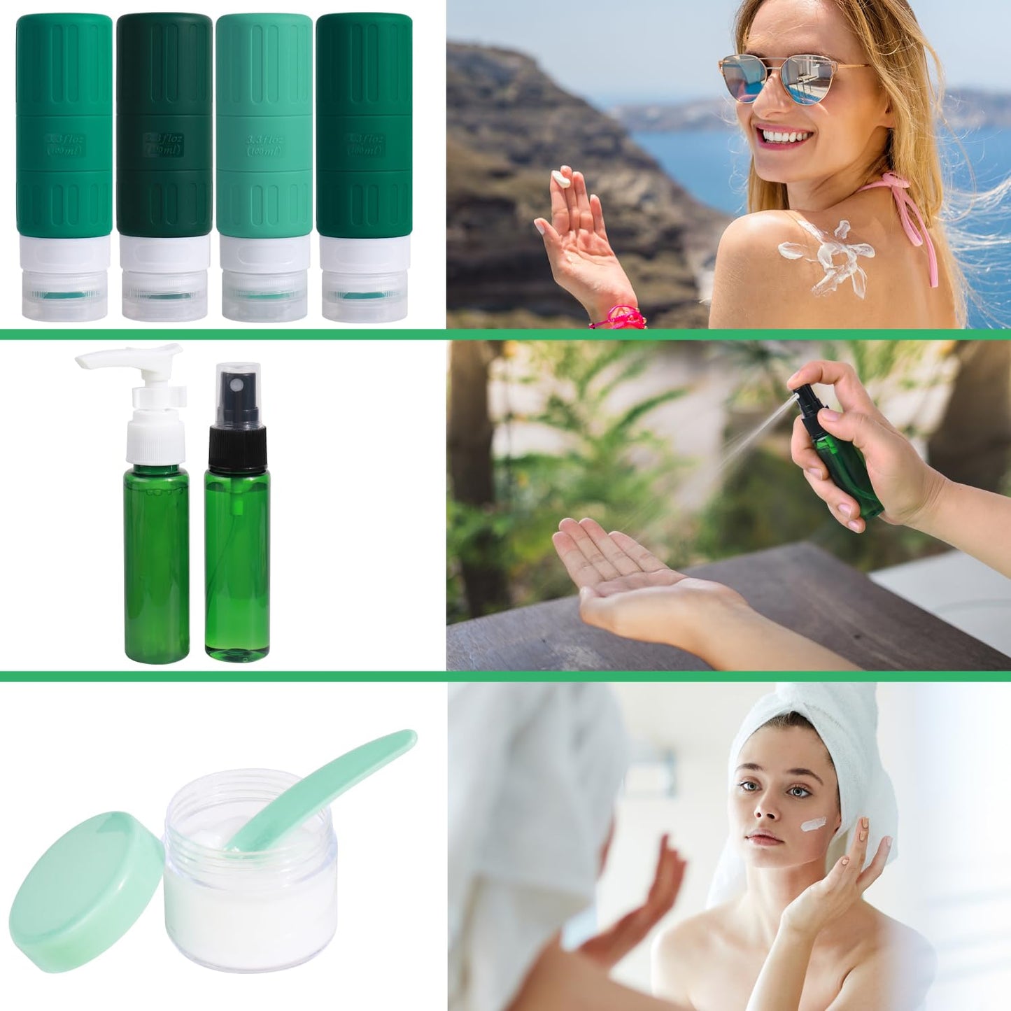 Dluxe Ave. Travel Bottles for Toiletries/ TSA Approved/ 3.3oz Leak Proof Silicone/ 18 Pack Green