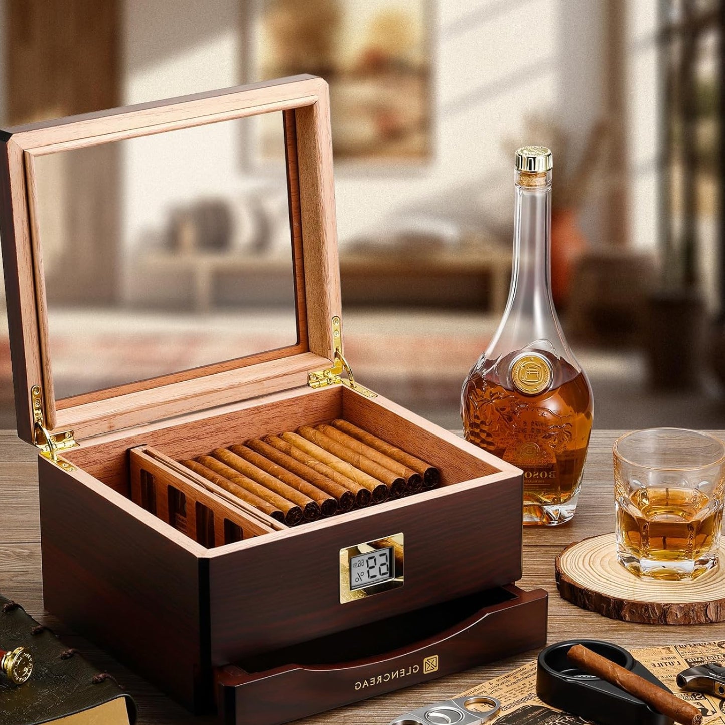 Dluxe Ave. Cigar Humidor Box for 55 Counts
