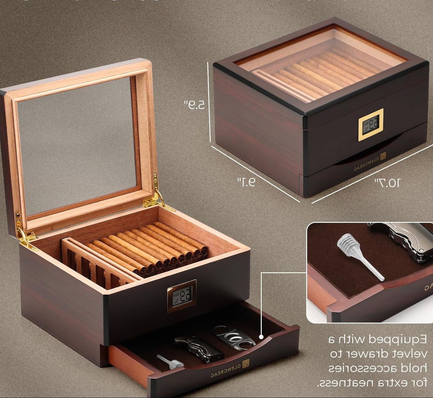 Dluxe Ave. Cigar Humidor Box for 55 Counts