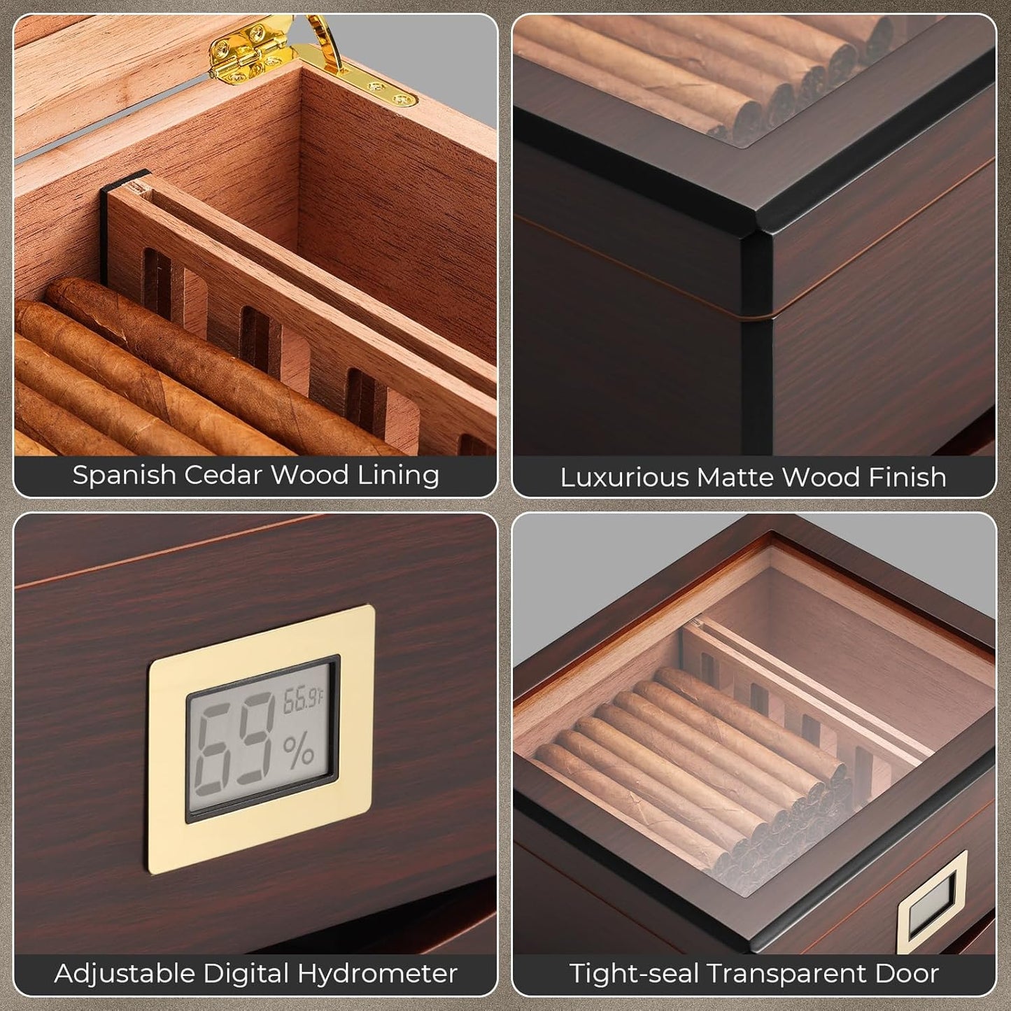 Dluxe Ave. Cigar Humidor Box for 55 Counts