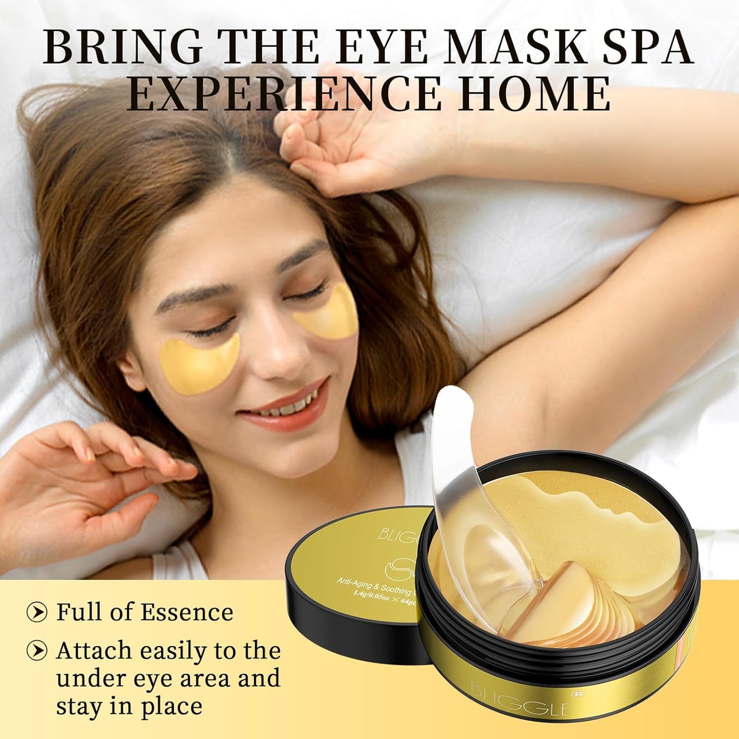 Dluxe Ave. Under Eye patches (64 pcs)-24K Gold Eye Mask with Hyaluronic Acid