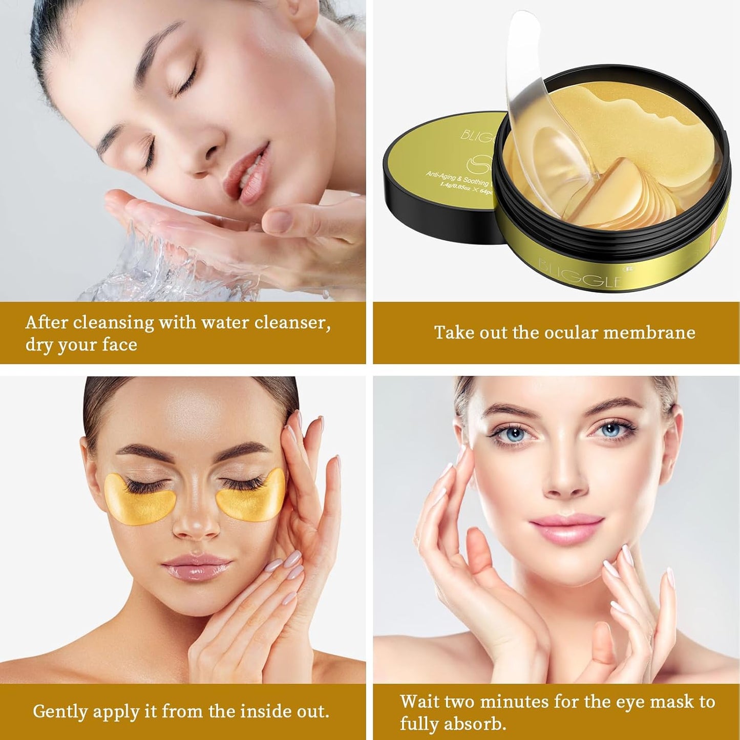 Dluxe Ave. Under Eye patches (64 pcs)-24K Gold Eye Mask with Hyaluronic Acid