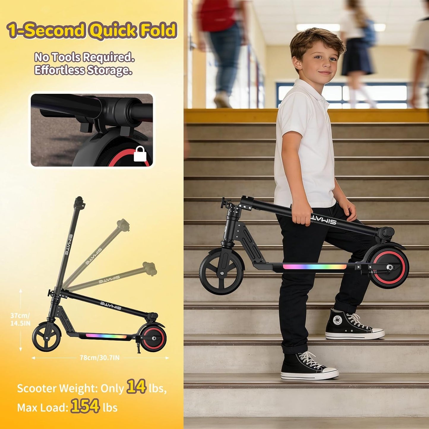 Dluxe Ave. Kids Motorized E-Scooters with Colorful Front Light and Pedal Lights/ LED Display & Foldable Dual Braking System/ Top 8.7mph & 5 Miles