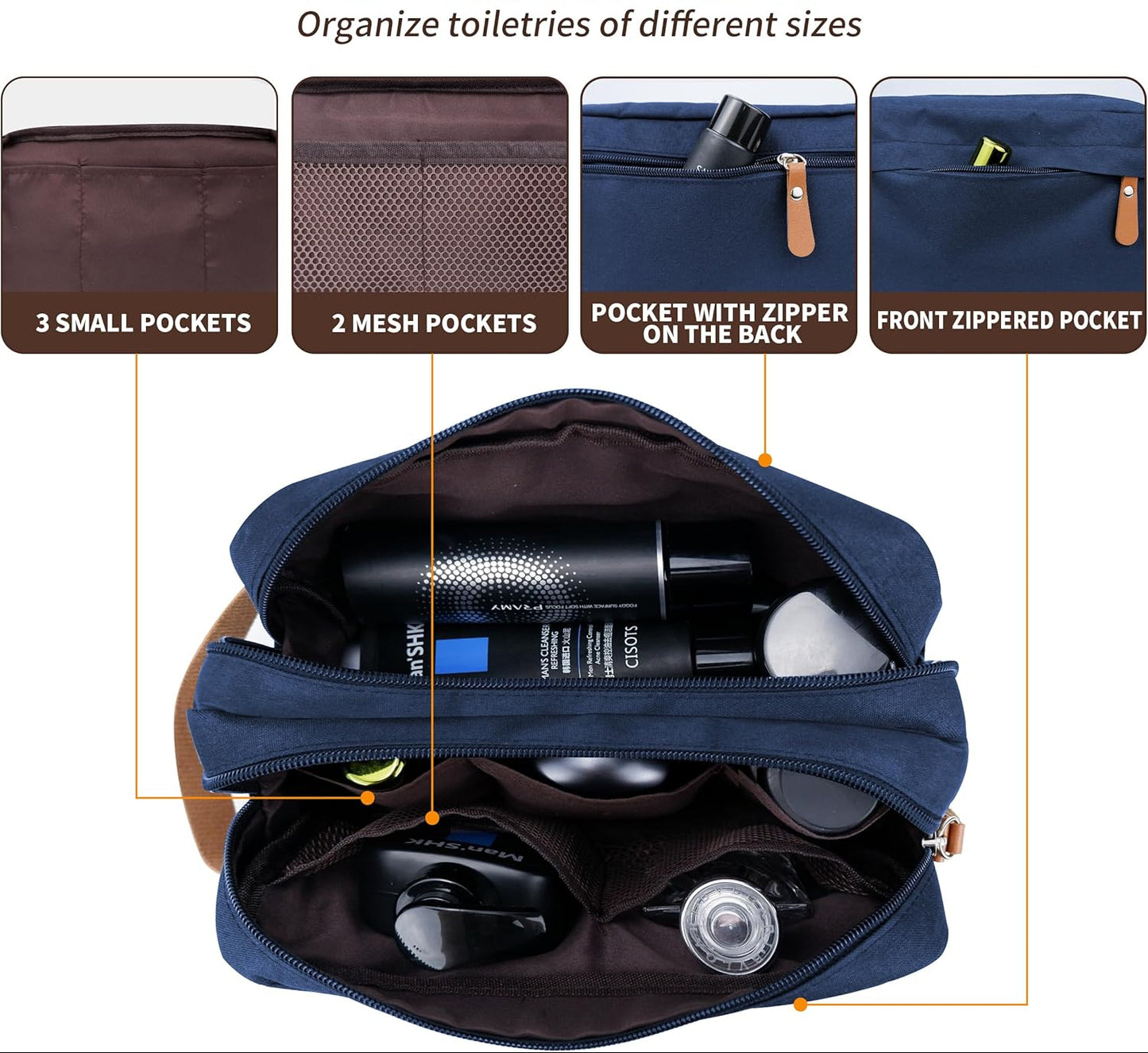 Dluxe Ave. Men Water Resistant Travel Essentials for Toiletries/ 2 Packs/ Black & Navy Blue