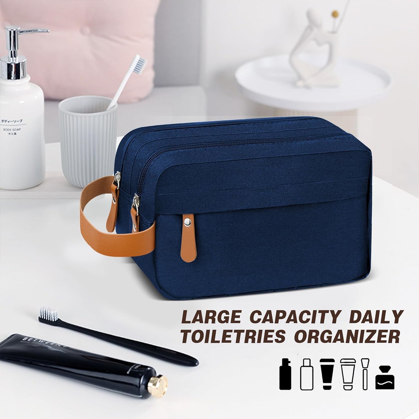 Dluxe Ave. Men Water Resistant Travel Essentials for Toiletries/ 2 Packs/ Black & Navy Blue
