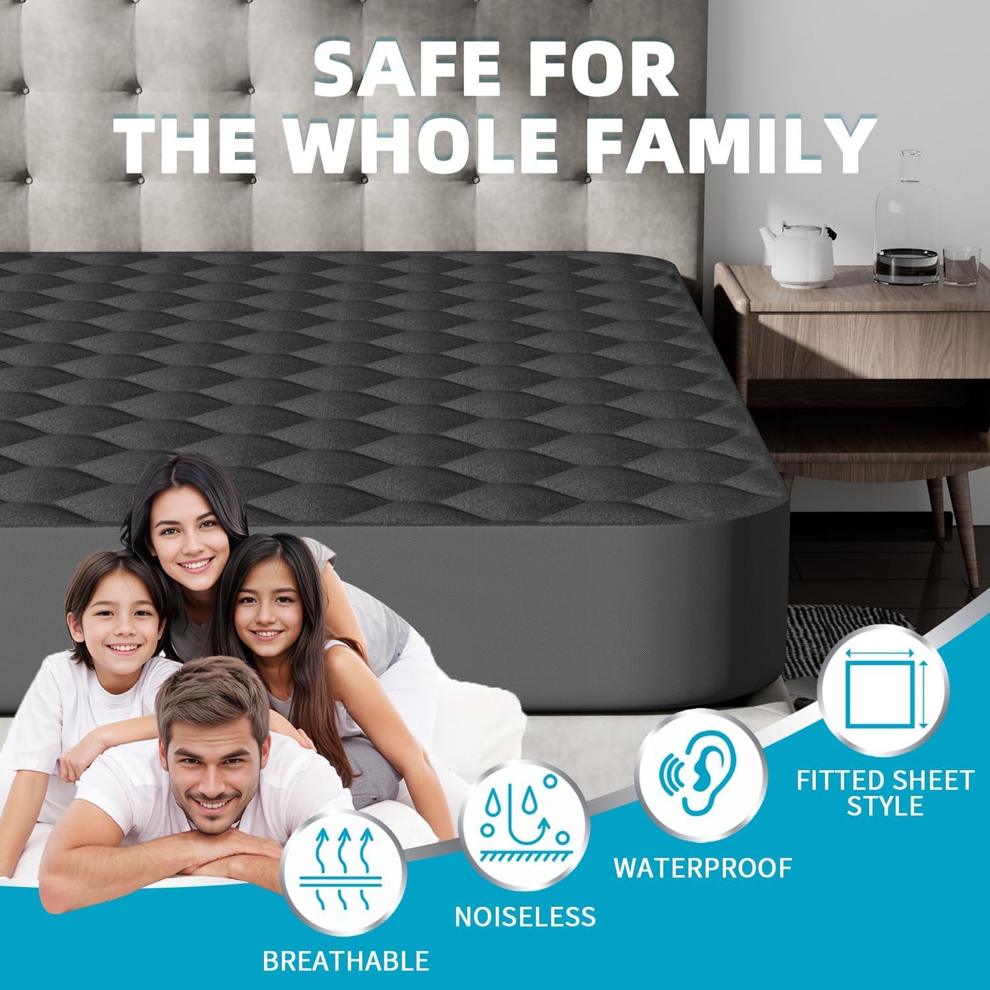 Dluxe Ave. ( KING ) Mattress Protector Noiseless Pad,  Fitted Up to 8-21 inches (Gray)