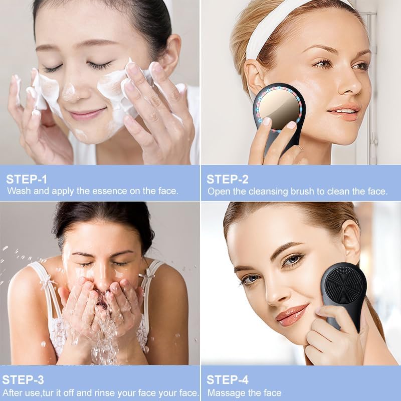 Dluxe Ave. Rechargeable Waterproof for Deep CleansingSilicone Face Cleansing Brush/ Black