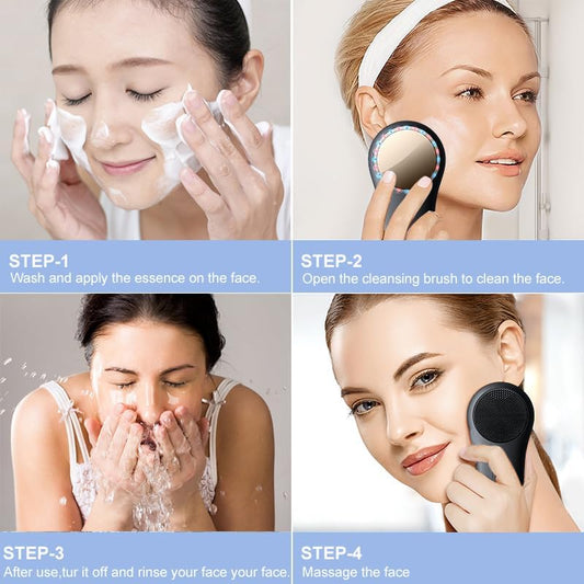 Dluxe Ave. Rechargeable Waterproof for Deep CleansingSilicone Face Cleansing Brush/ Black