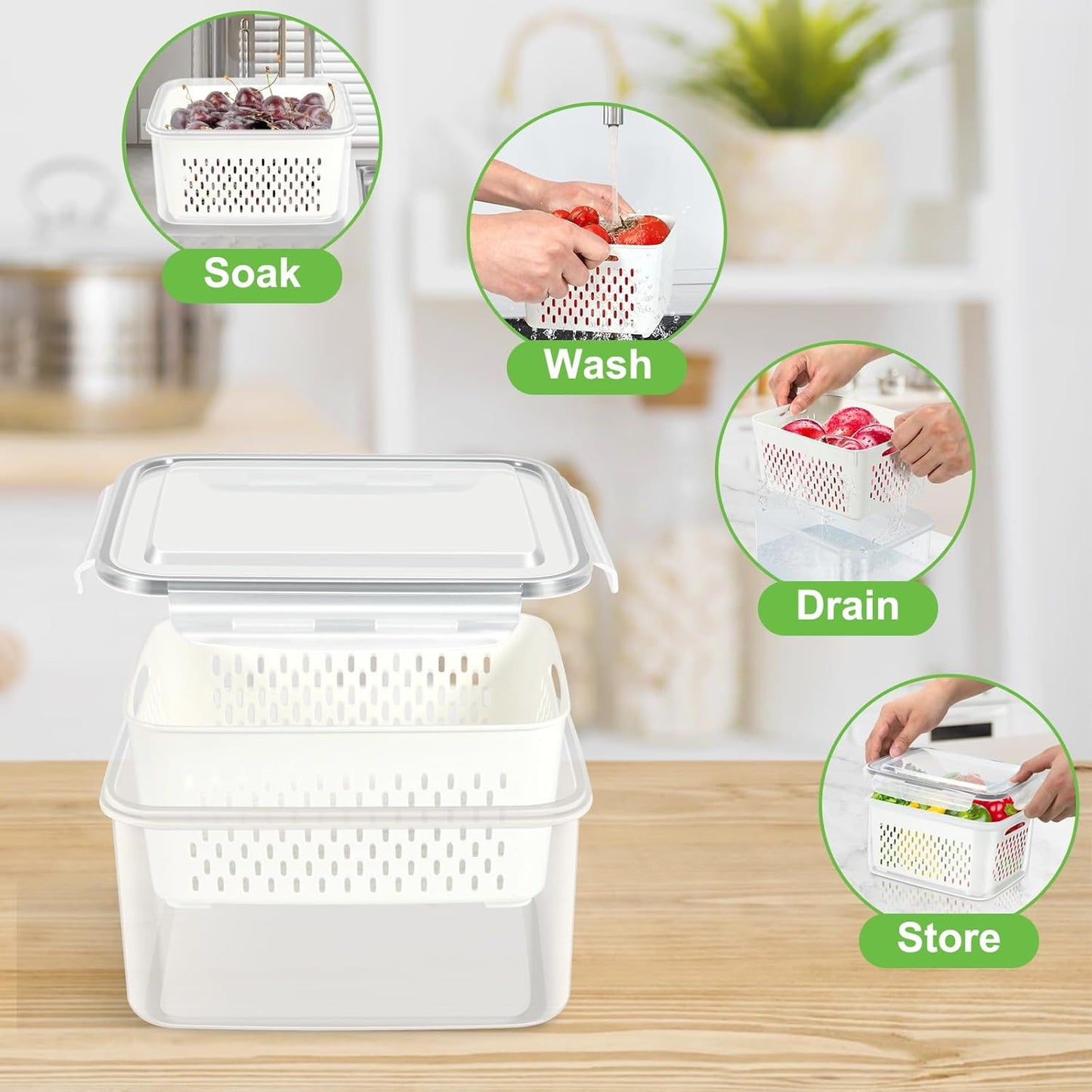 Dluxe Ave. 10 Pieces Fruit Storage Containers for Fridge Organizers and Storage/ 5 Pack Large