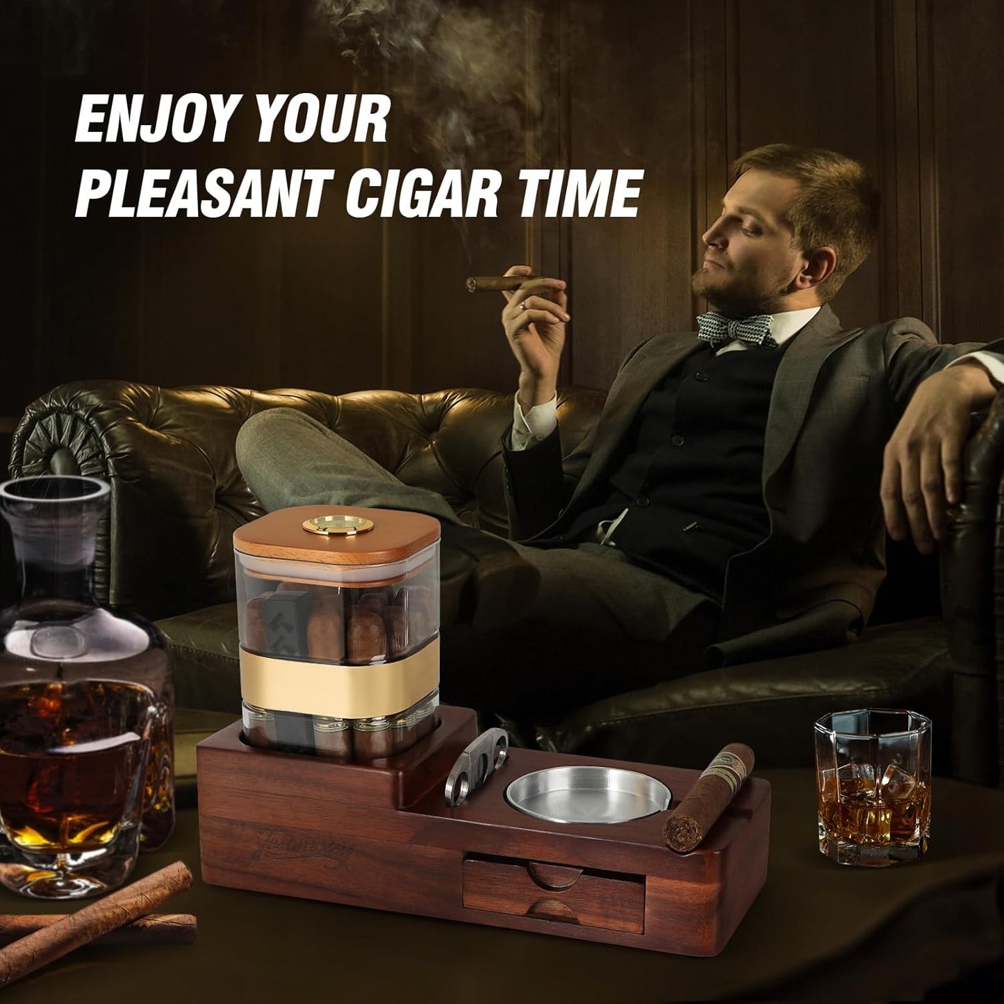 Dluxe Ave.  Cigar Humidor and Ashtray Set/ Wood