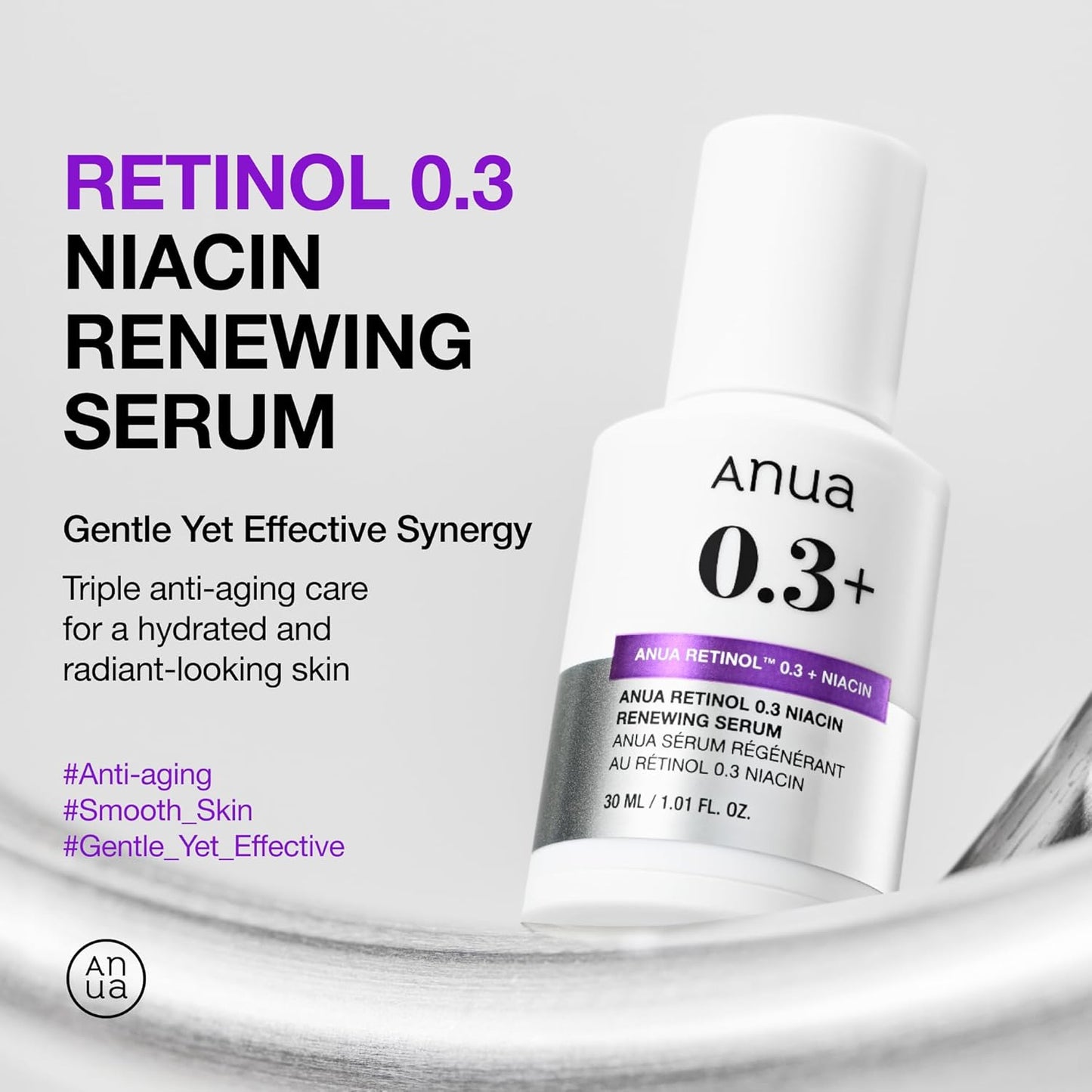 Dluxe Ave. Anua Retinol Serum for Anti-Aging Textured skin | 0.11% Retinol 5% Niacinamide 20+Soothing Ingredients Gentle for Beginner (30ml /1.01 fl.oz.)