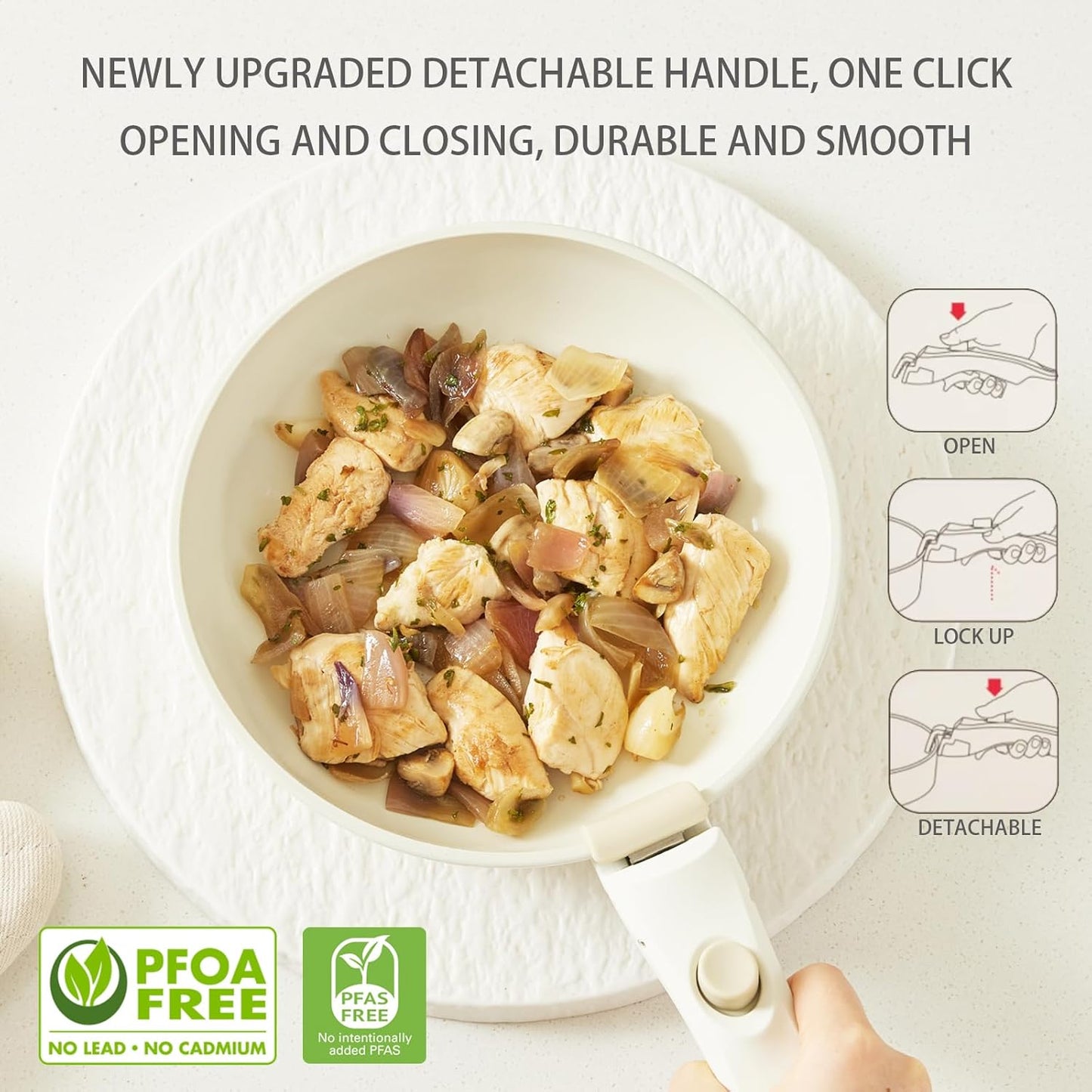 Dluxe Ave. White Pots and Pans Set/ Removable Handle Non Stick