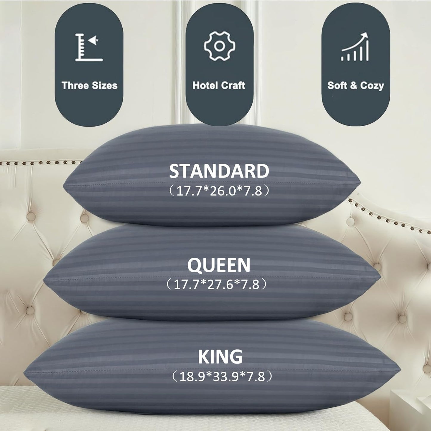Dluxe Ave. ( QUEEN ) Bed Pillows for Sleeping/ Set of 2/ Luxury Hotel Quality/ Grey
