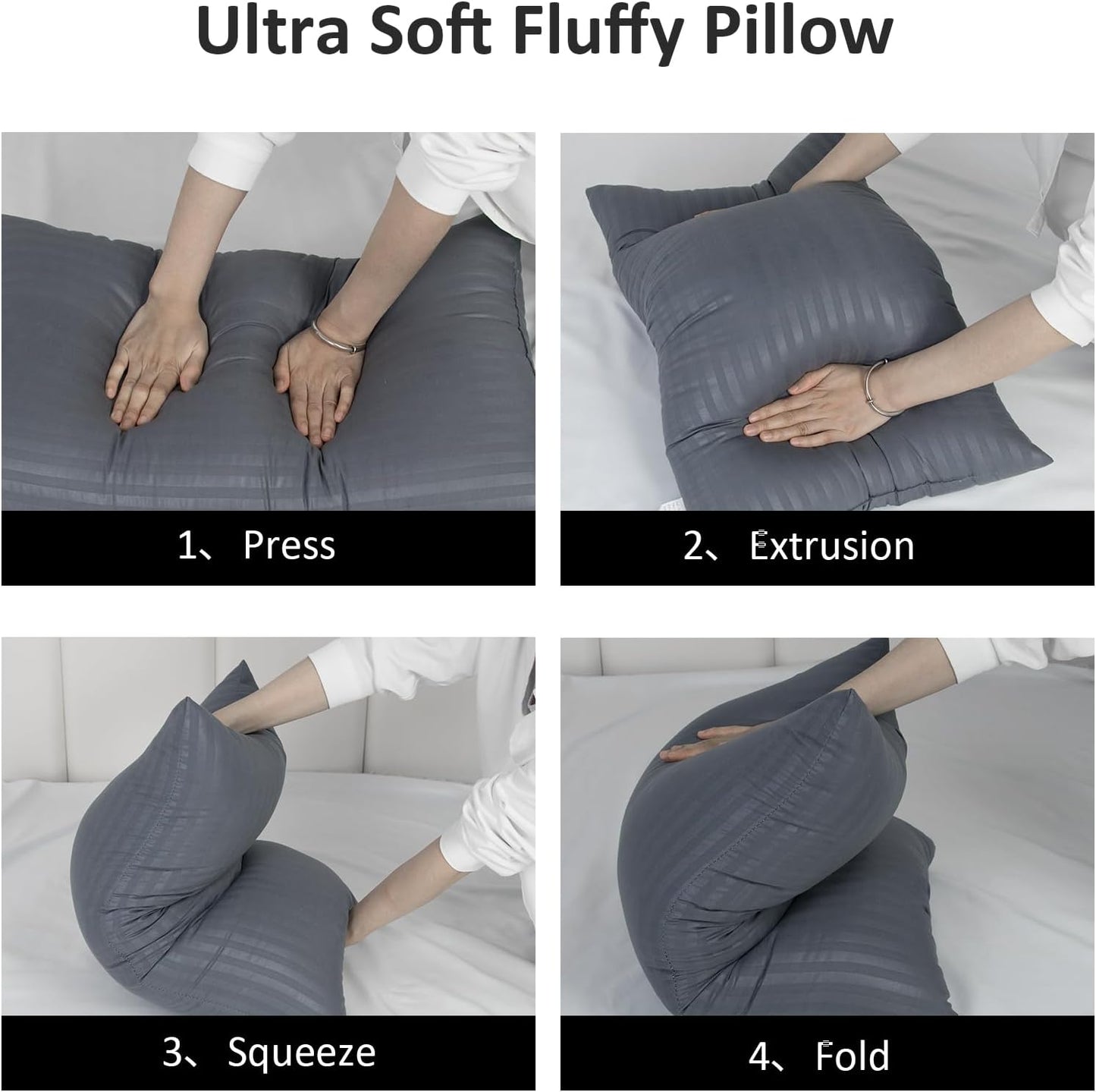 Dluxe Ave. ( QUEEN ) Bed Pillows for Sleeping/ Set of 2/ Luxury Hotel Quality/ Grey
