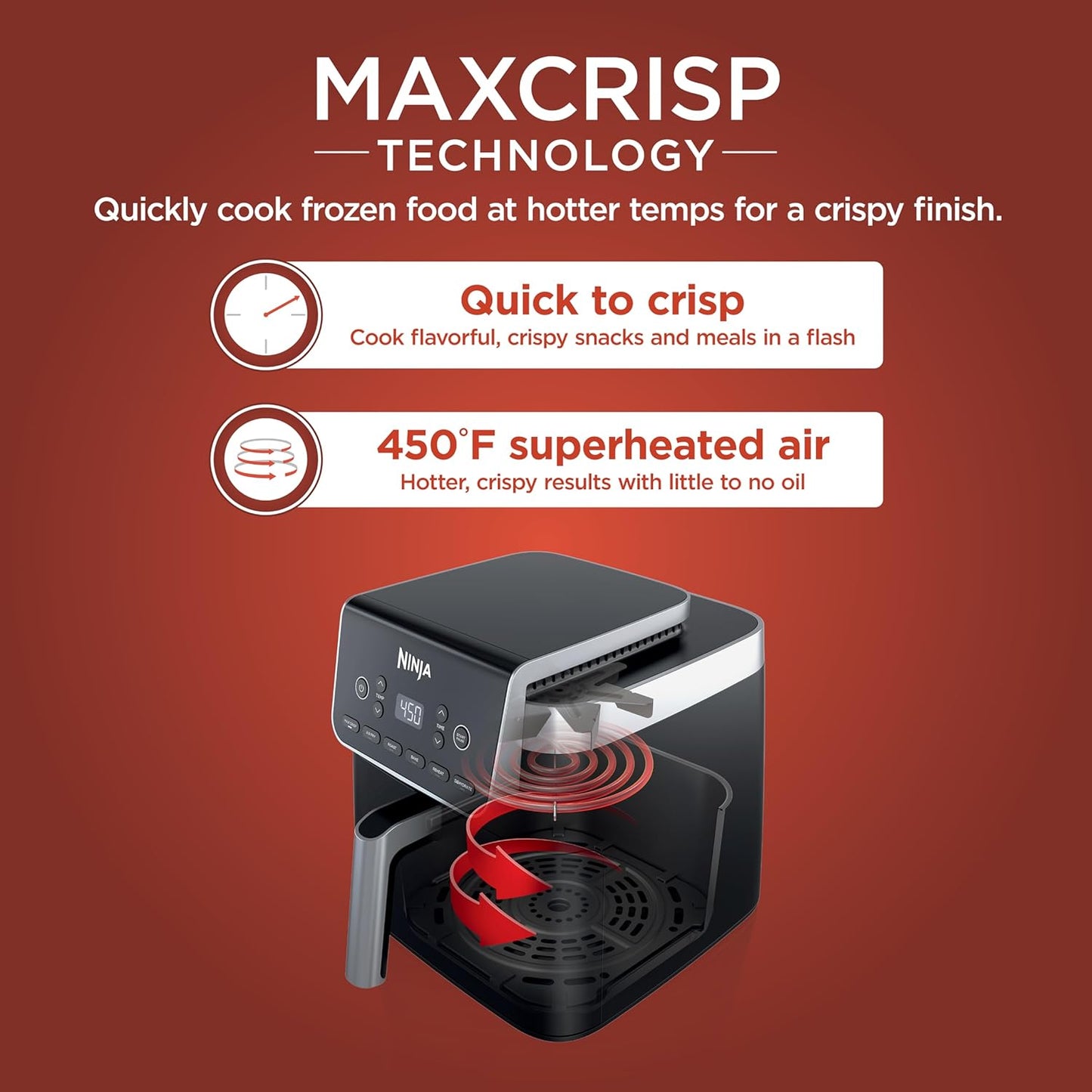 Dluxe Ave. Ninja Air Fryer Pro XL 6-in-1 with 6.5 QT Capacity Max Crisp Air Fry Air Roast Bake Reheat Dehydrate Max Crisp Technology with 450F Nonstick Basket & Crisper Plate Grey AF181