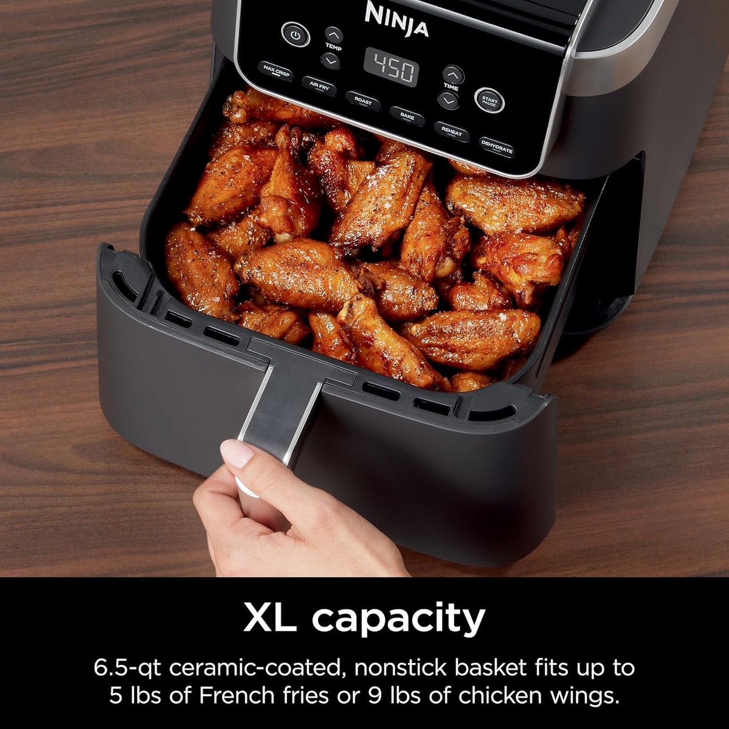 Dluxe Ave. Ninja Air Fryer Pro XL 6-in-1 with 6.5 QT Capacity Max Crisp Air Fry Air Roast Bake Reheat Dehydrate Max Crisp Technology with 450F Nonstick Basket & Crisper Plate Grey AF181