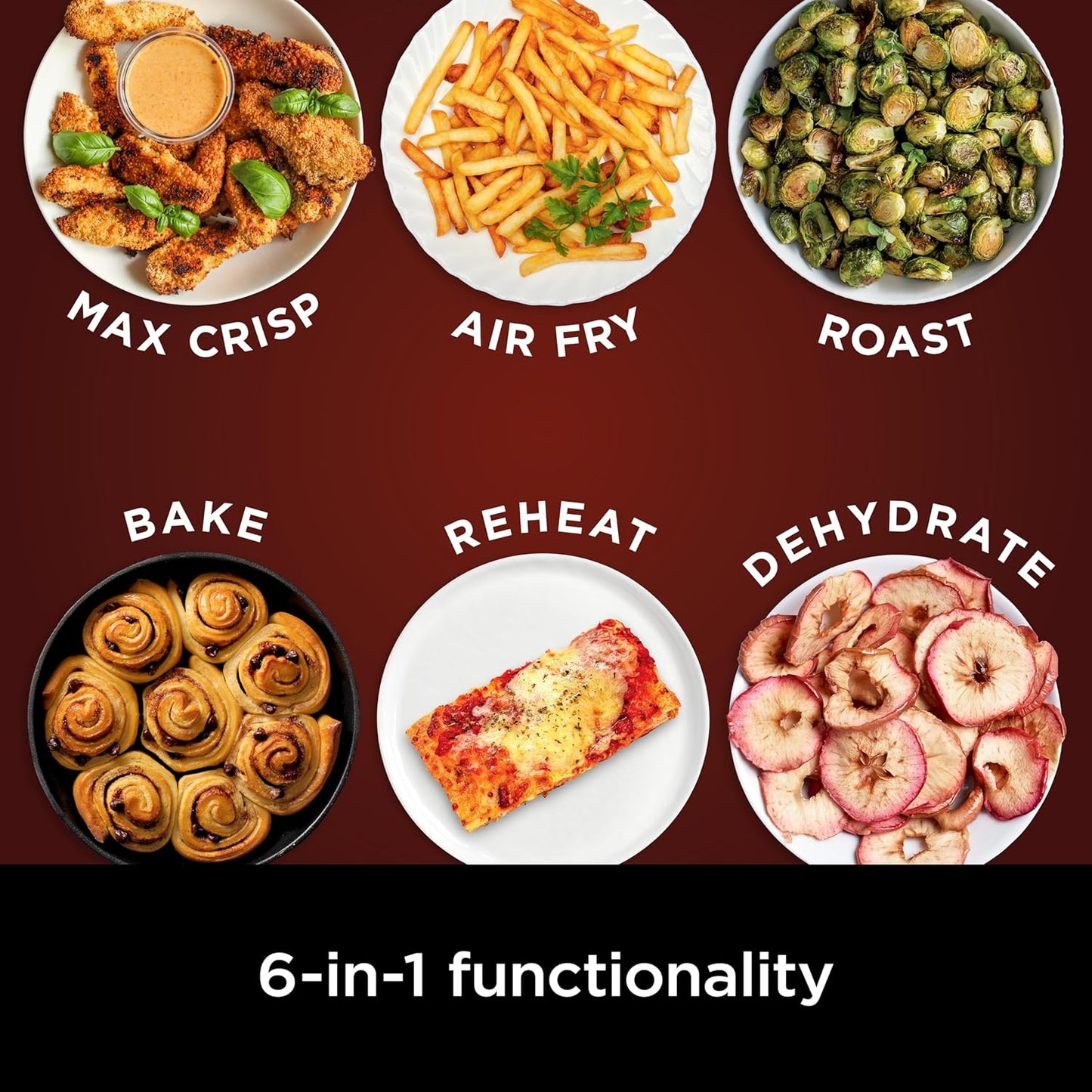 Dluxe Ave. Ninja Air Fryer Pro XL 6-in-1 with 6.5 QT Capacity Max Crisp Air Fry Air Roast Bake Reheat Dehydrate Max Crisp Technology with 450F Nonstick Basket & Crisper Plate Grey AF181