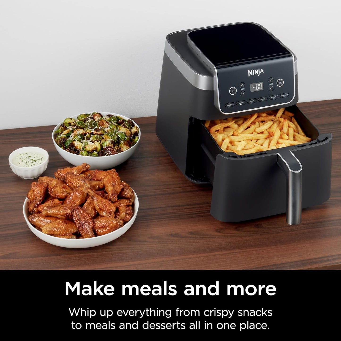Dluxe Ave. Ninja Air Fryer Pro XL 6-in-1 with 6.5 QT Capacity Max Crisp Air Fry Air Roast Bake Reheat Dehydrate Max Crisp Technology with 450F Nonstick Basket & Crisper Plate Grey AF181
