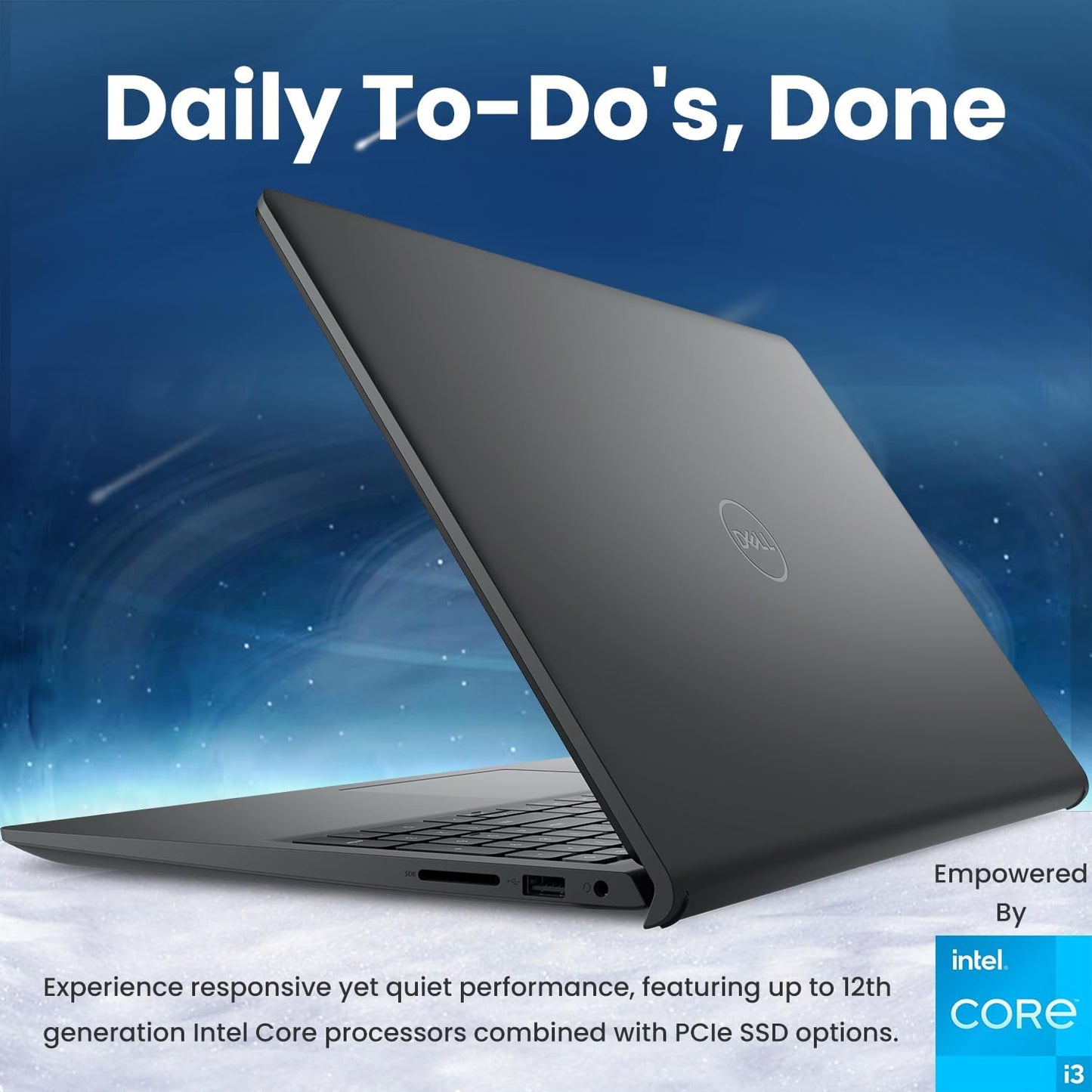 Dluxe Ave. DELL Inspiron 3000 Series 3520 Laptop 15.6" FHD Display Intel Core i3-1215U 8GB RAM 256GB PCIe SSD SD Card Reader Webcam HDMI Wi-Fi 6 Windows 11 Home Black