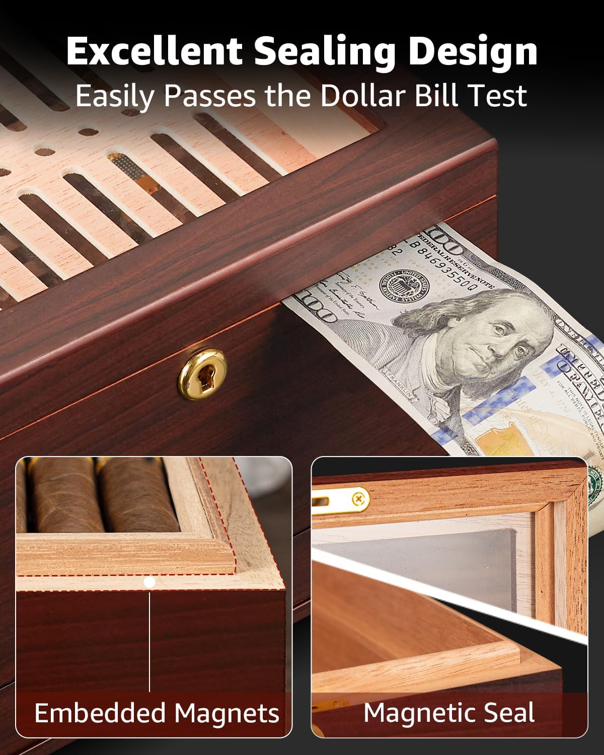 Dluxe Ave. Cigar Humidor with Lock Air Circulation System up to 70 Cigars