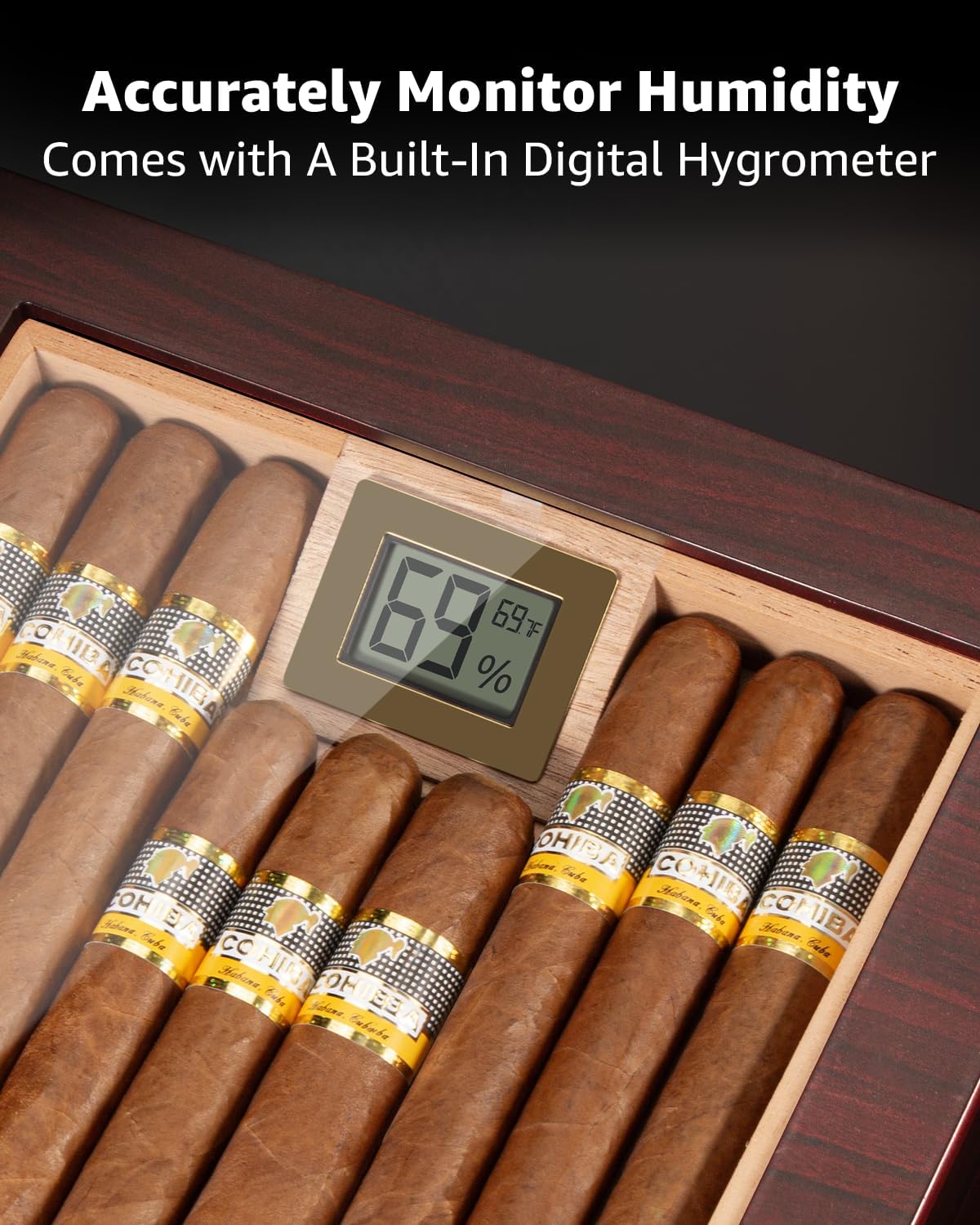 Dluxe Ave. Cigar Humidor with Lock Air Circulation System up to 70 Cigars