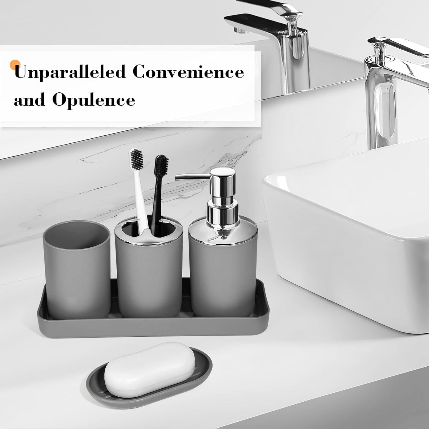 Dluxe Ave. ALPIRIRAL Grey Bathroom Accessories Set 10Pcs Bathroom Accessory Set with Trash Can