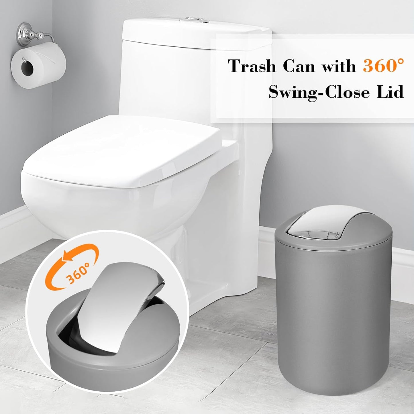Dluxe Ave. ALPIRIRAL Grey Bathroom Accessories Set 10Pcs Bathroom Accessory Set with Trash Can
