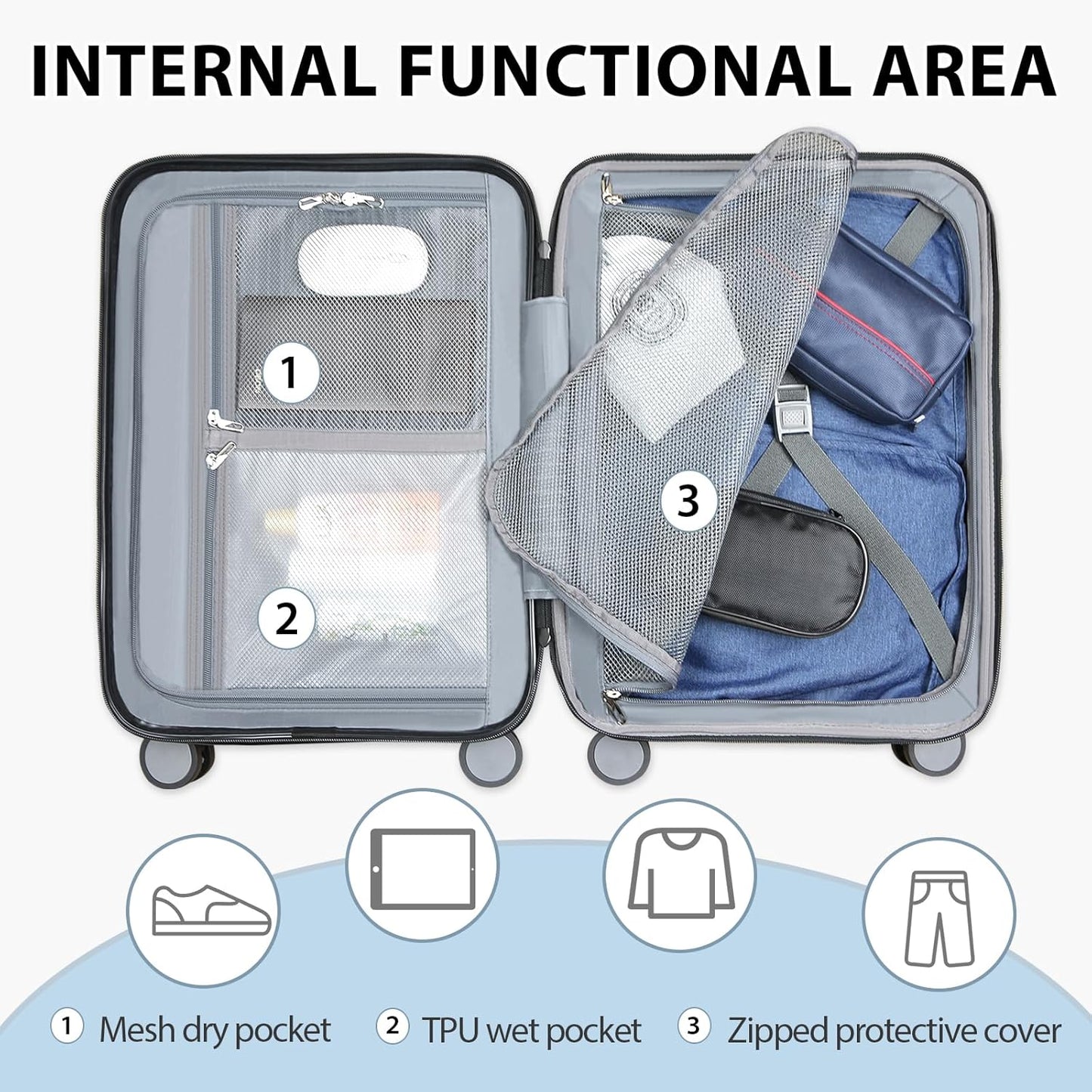 Dluxe Ave. Carry On Luggage with Spinner Wheels/ Hard Shell/ TSA Lock/ 20-Inch/ Light Purple