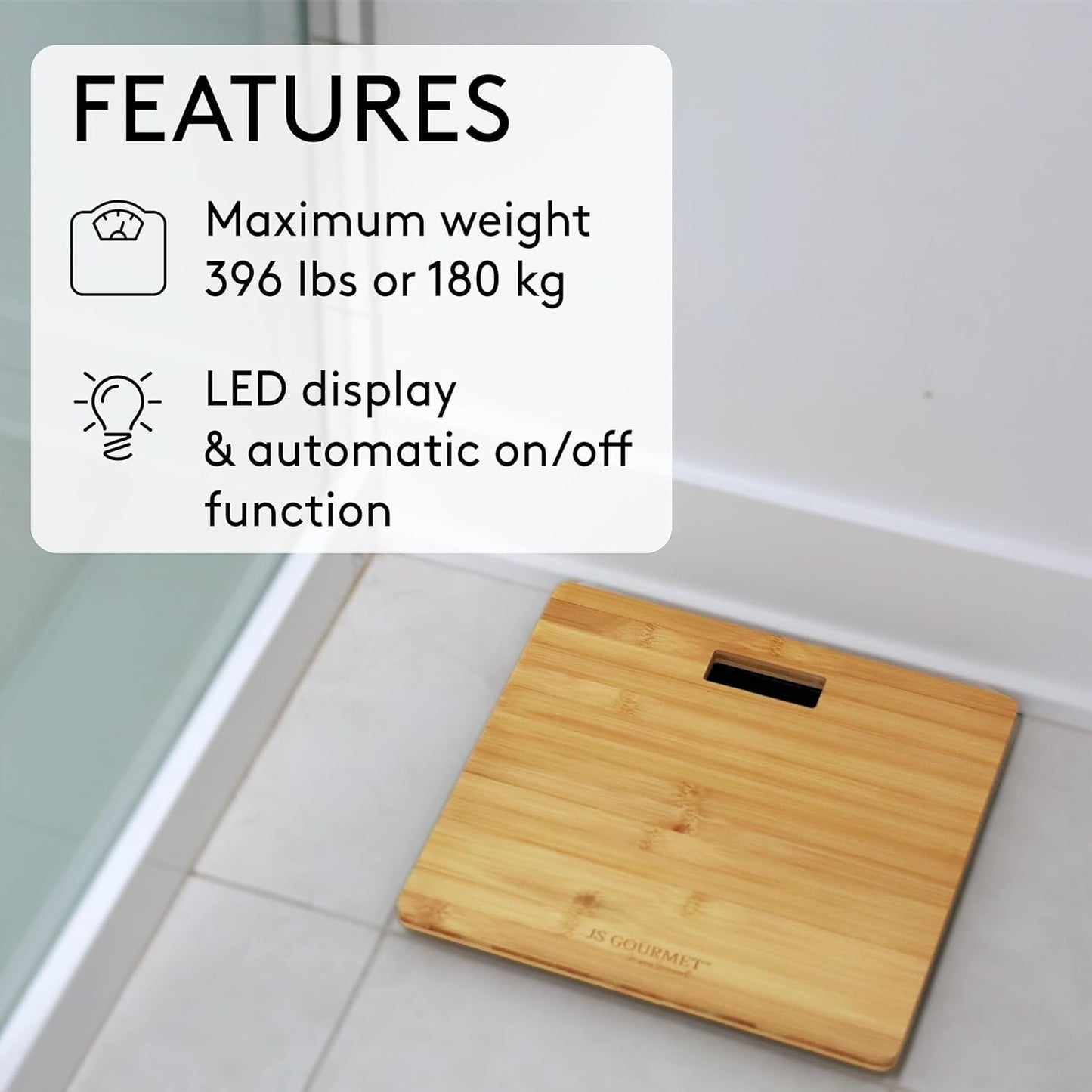 Dluxe Ave. JS Gourmet Wooden Bamboo Bathroom Body Weight Scale with Digital LCD Display