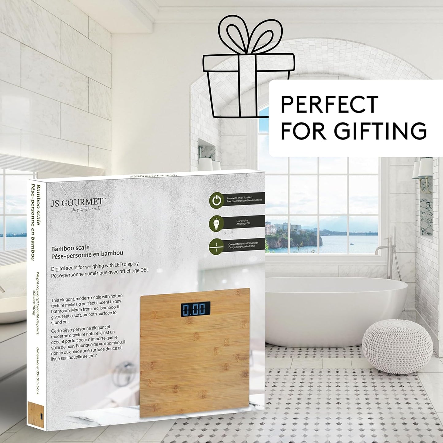 Dluxe Ave. JS Gourmet Wooden Bamboo Bathroom Body Weight Scale with Digital LCD Display