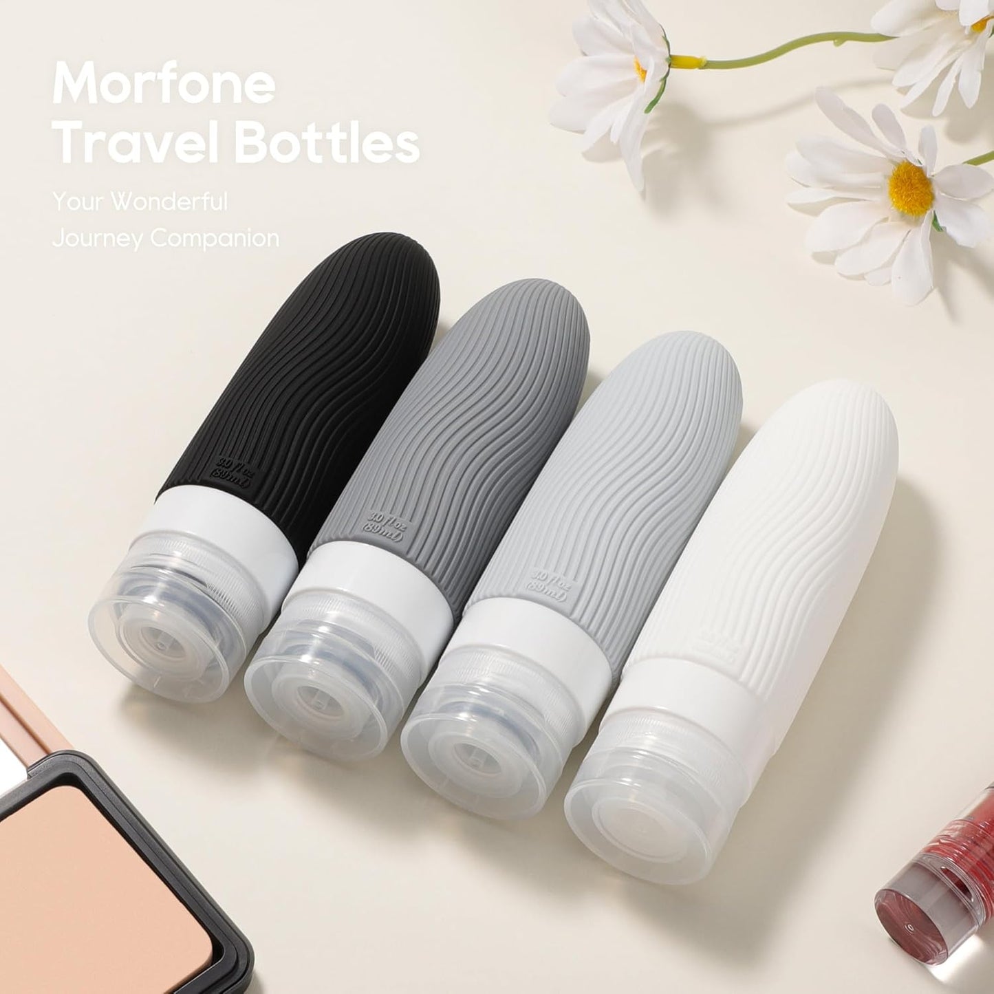 Dluxe Ave. Silicone Travel Bottles for Toiletries/ TSA Approved/ 3oz Leakproof/ BPA Free Refillable / Black White & Grey