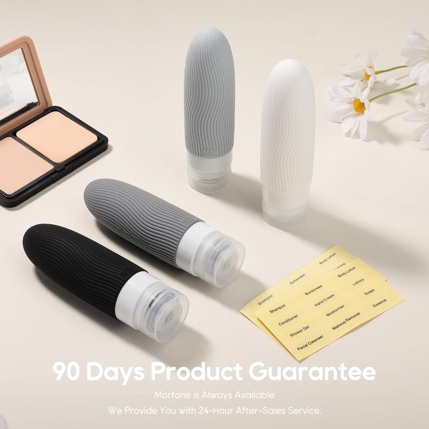 Dluxe Ave. Silicone Travel Bottles for Toiletries/ TSA Approved/ 3oz Leakproof/ BPA Free Refillable / Black White & Grey