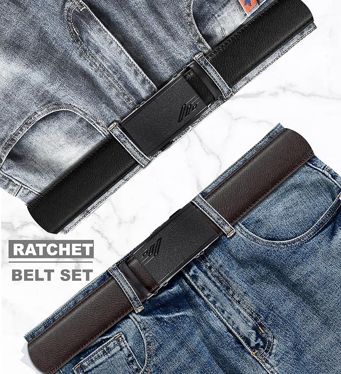 Dluxe Ave.  Mens Leather Slide Belts/  2 Packs/ Adjustable