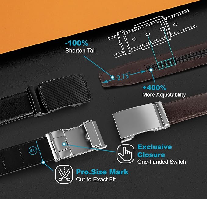 Dluxe Ave.  Mens Leather Slide Belts/  2 Packs/ Adjustable