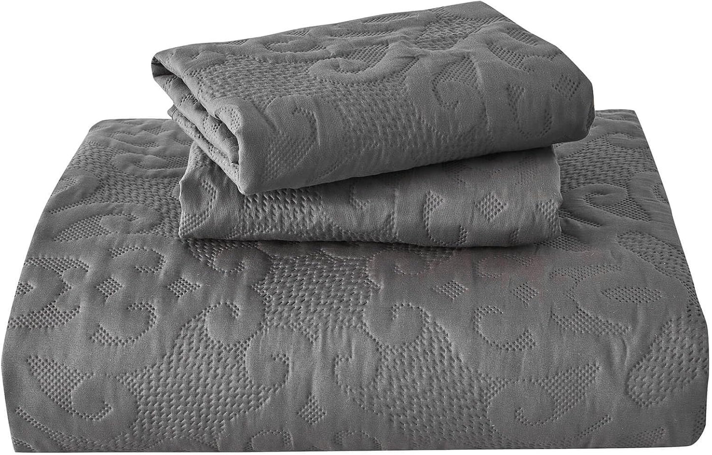 Dluxe Ave. ( TALL KING/ CALI. KING ) 3 Pcs Oversized Bedspreads/ 128x120 Extra Wide Quilt Set/ Dark Grey