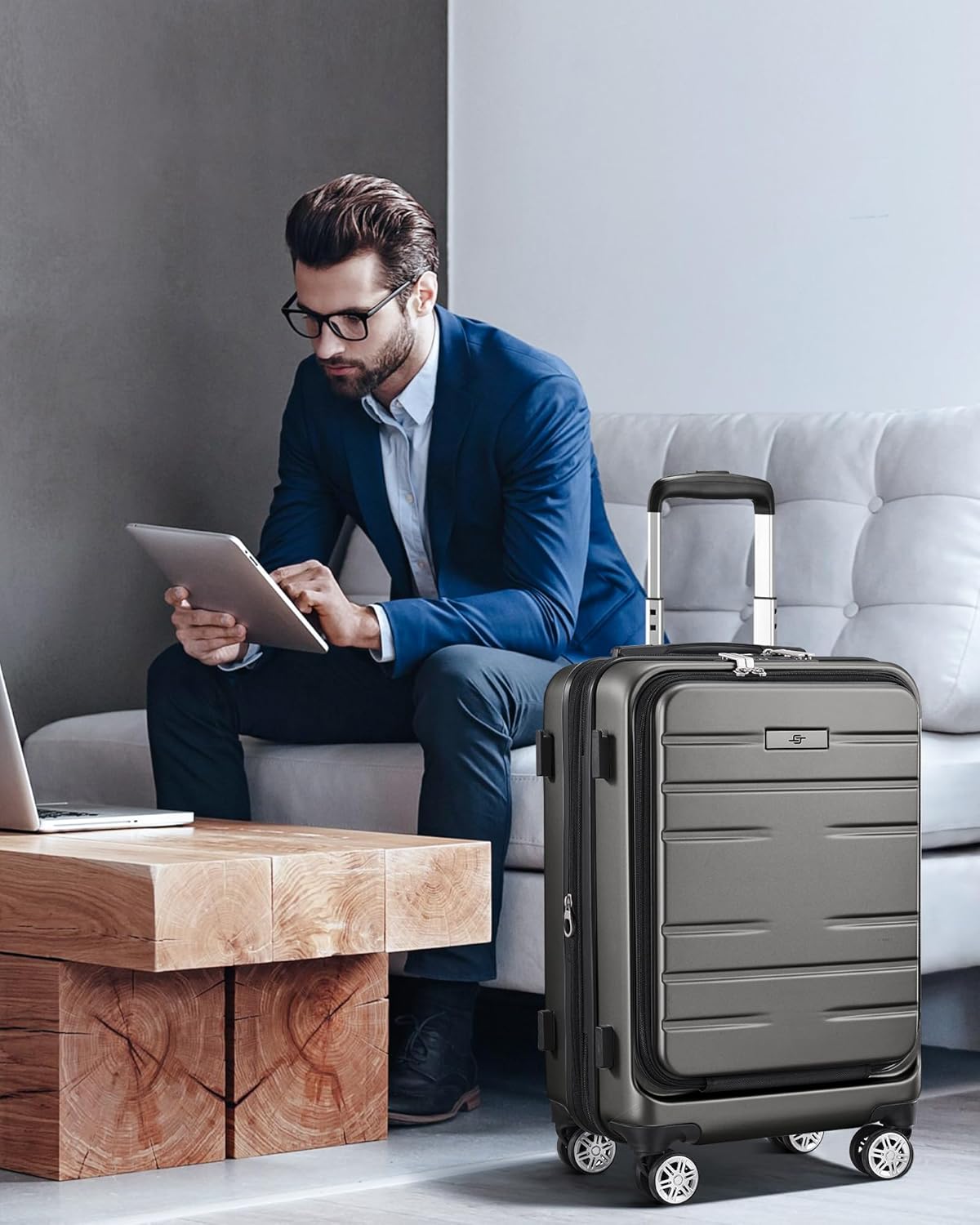 Dluxe Ave. 2 piece luggage sets/ PC Hard Shell/Spinner Wheels/ TSA Lock/ ( Grey)20 24 inch