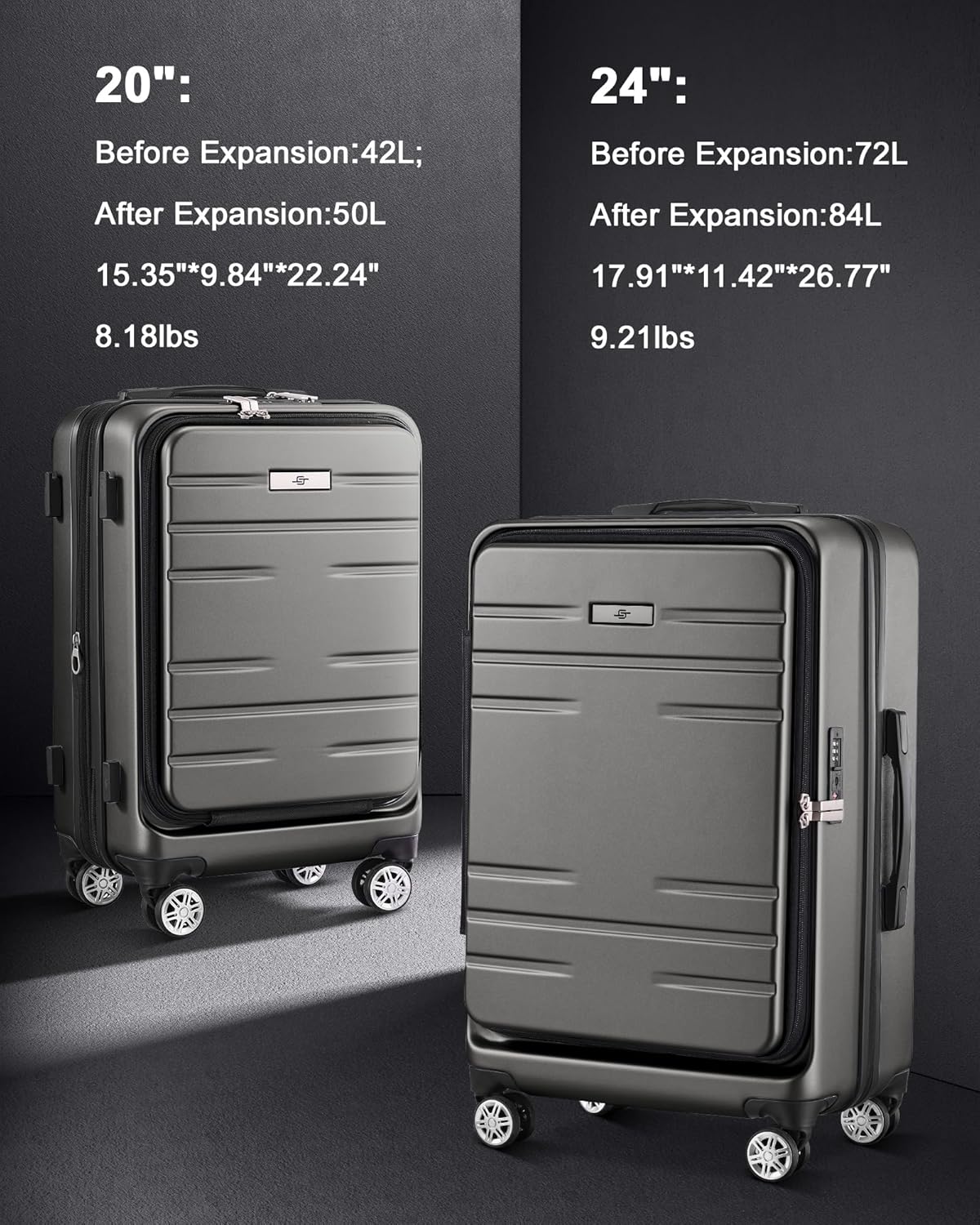 Dluxe Ave. 2 piece luggage sets/ PC Hard Shell/Spinner Wheels/ TSA Lock/ ( Grey)20 24 inch