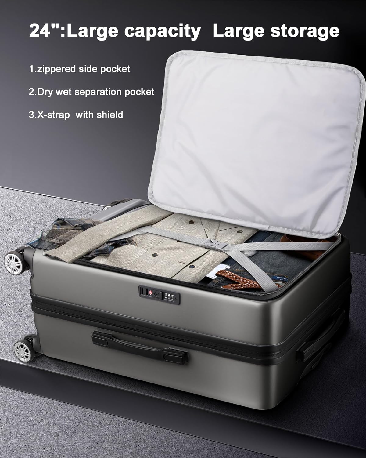 Dluxe Ave. 2 piece luggage sets/ PC Hard Shell/Spinner Wheels/ TSA Lock/ ( Grey)20 24 inch