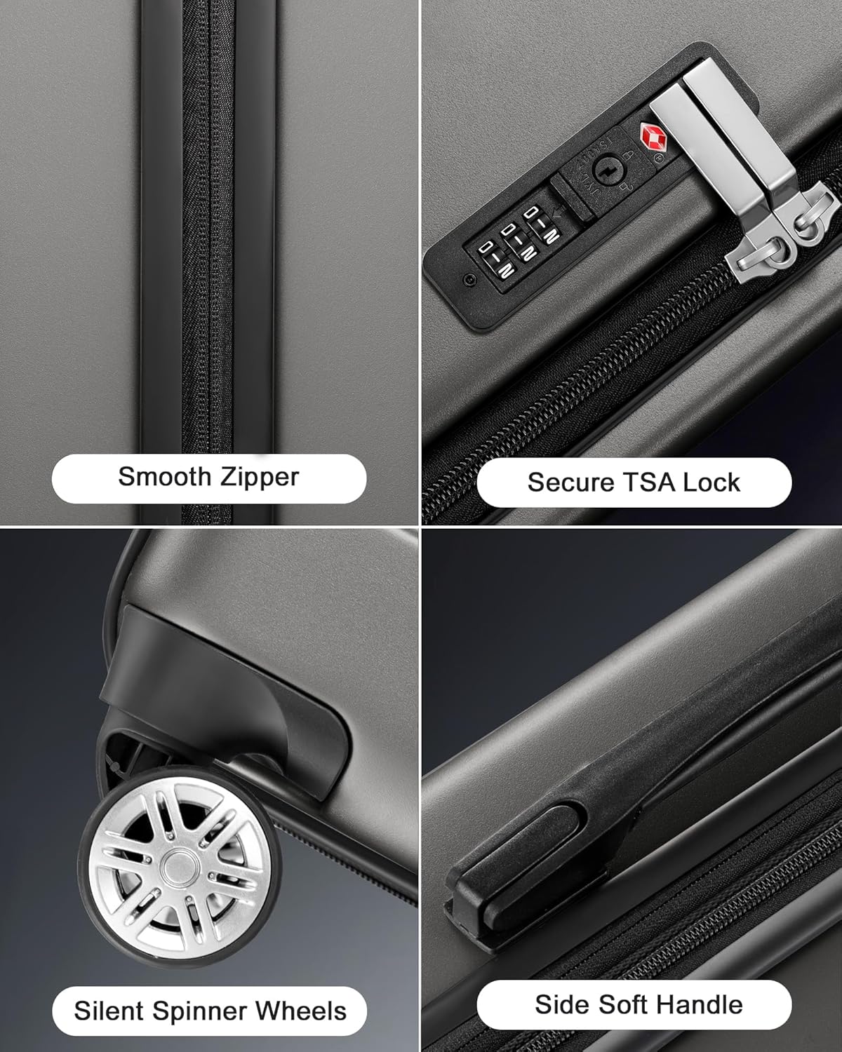 Dluxe Ave. 2 piece luggage sets/ PC Hard Shell/Spinner Wheels/ TSA Lock/ ( Grey)20 24 inch