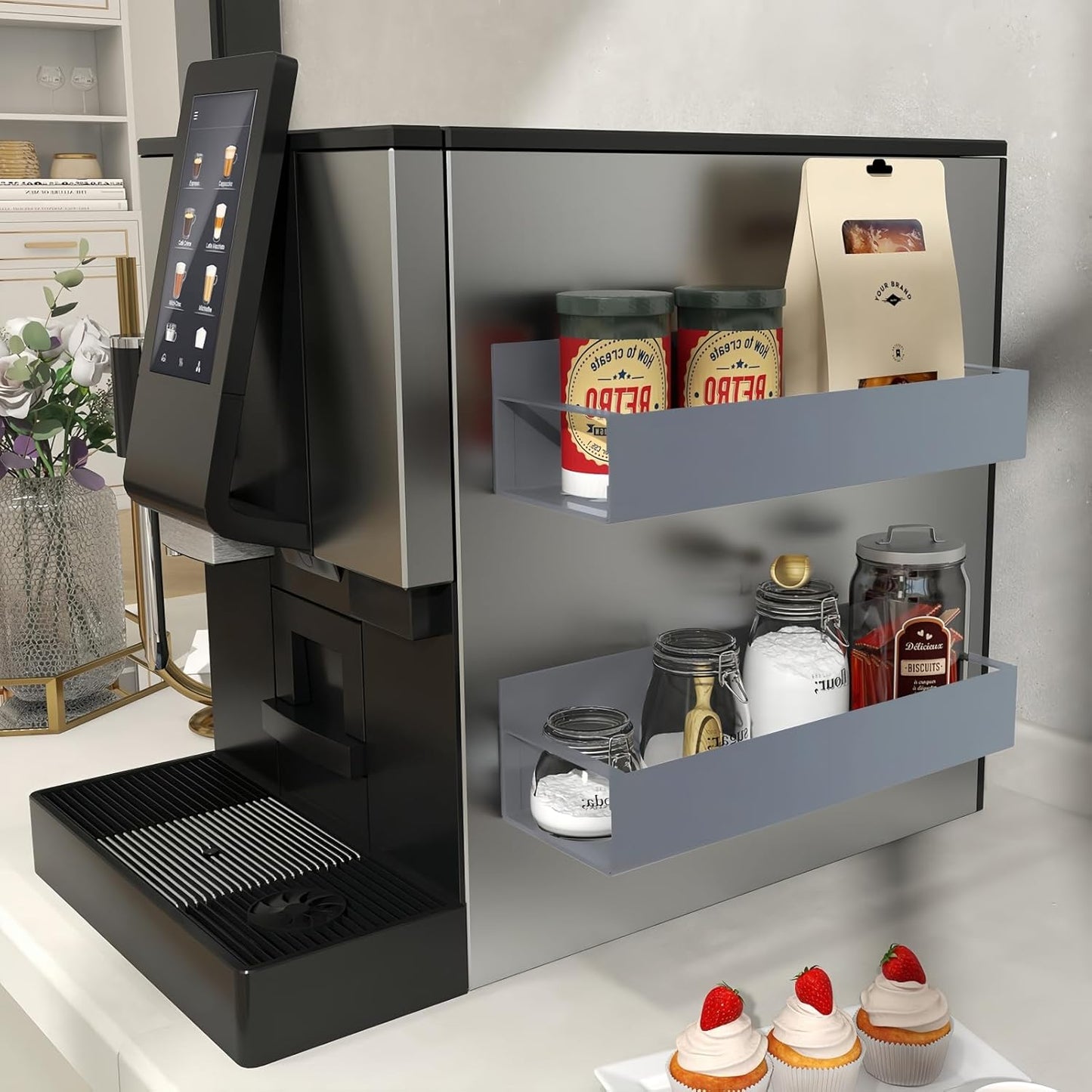 Dluxe Ave. 4 Pack Magnetic Spice Rack Organizer Refrigerator/ Grey