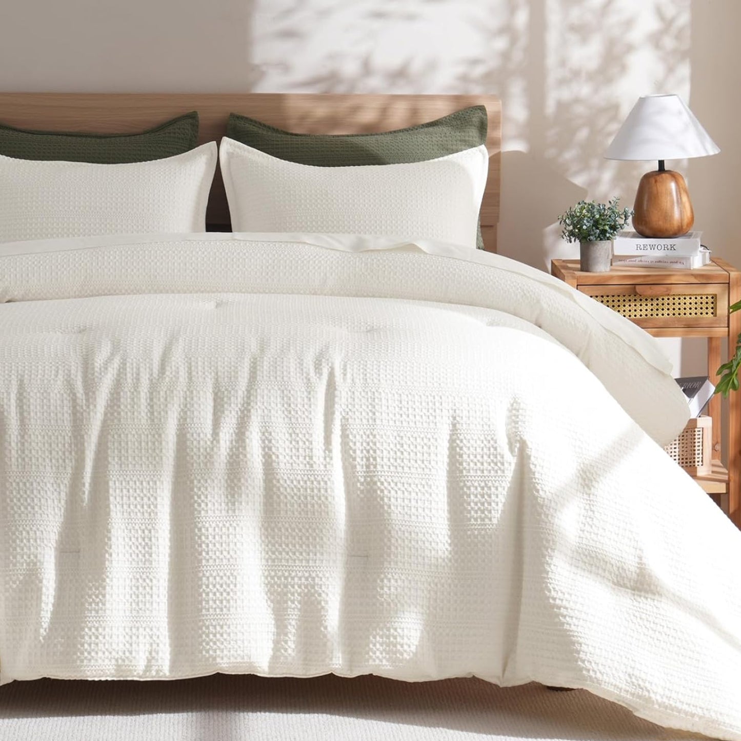 Dluxe Ave. ( KING ) 3 Pcs Cream Waffle Weave Comforter Set/ Ultra Soft Textured/ for All Season/ Cream