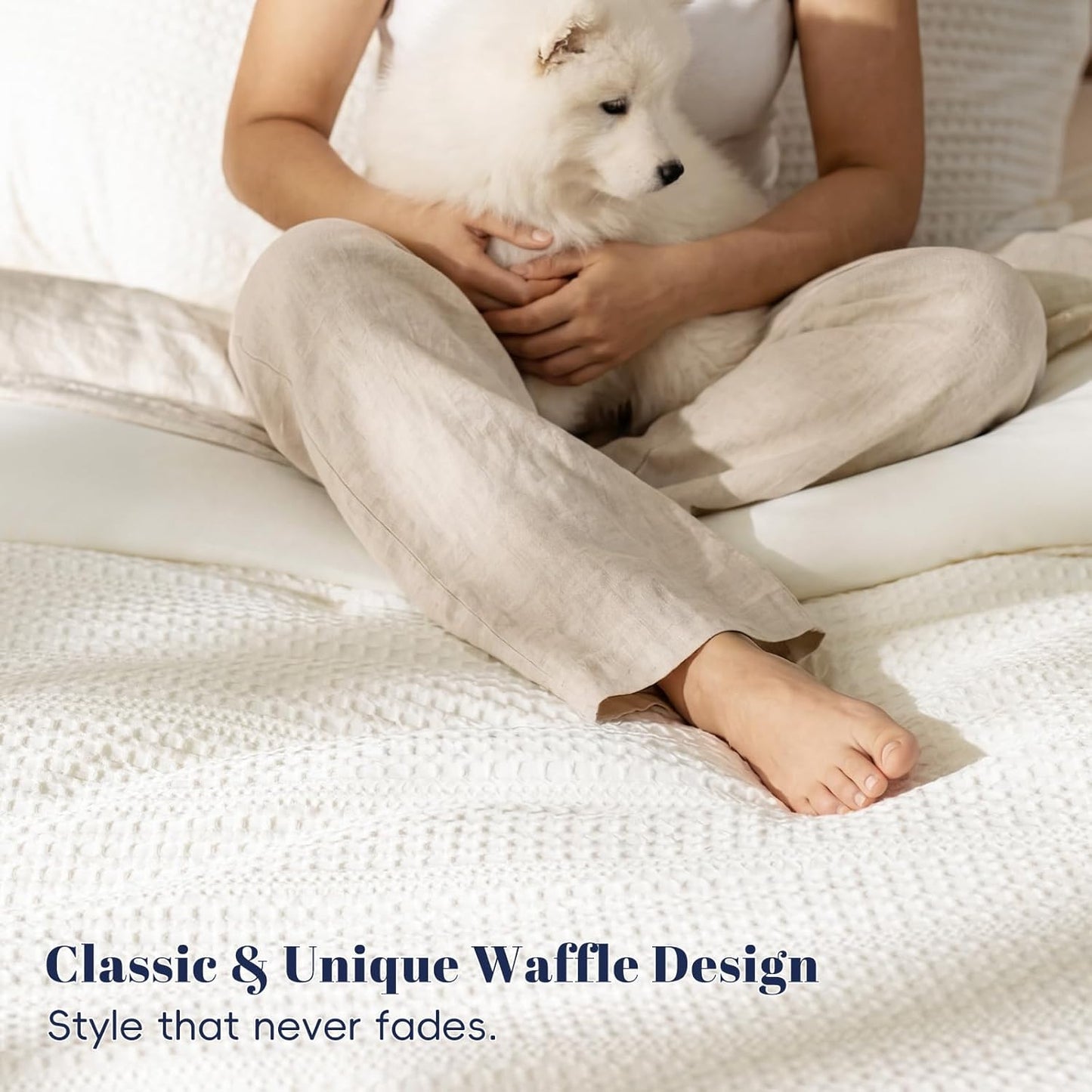 Dluxe Ave. ( KING ) 3 Pcs Cream Waffle Weave Comforter Set/ Ultra Soft Textured/ for All Season/ Cream