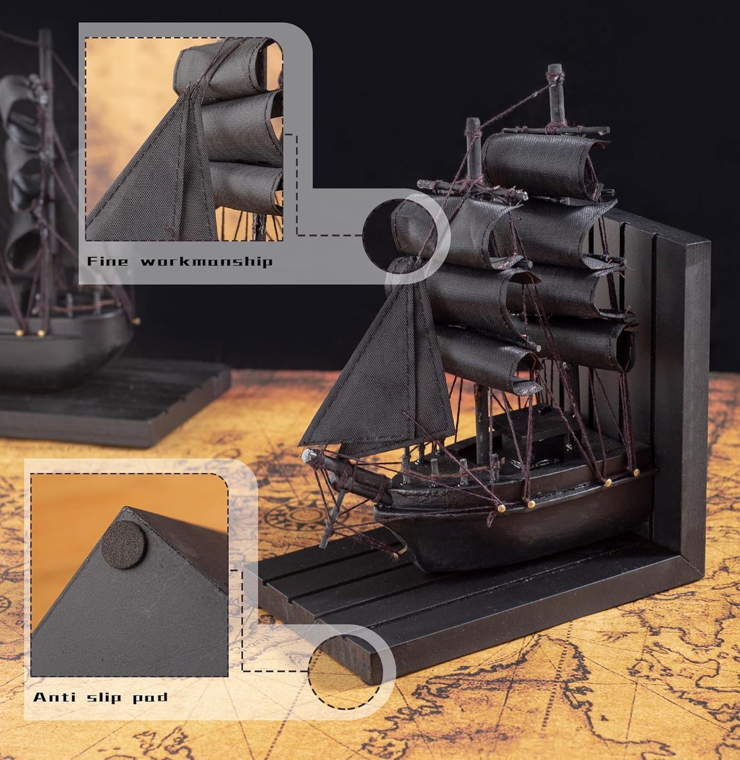 Dluxe Ave. Ship bookends/ 10" Prebuilt Decor