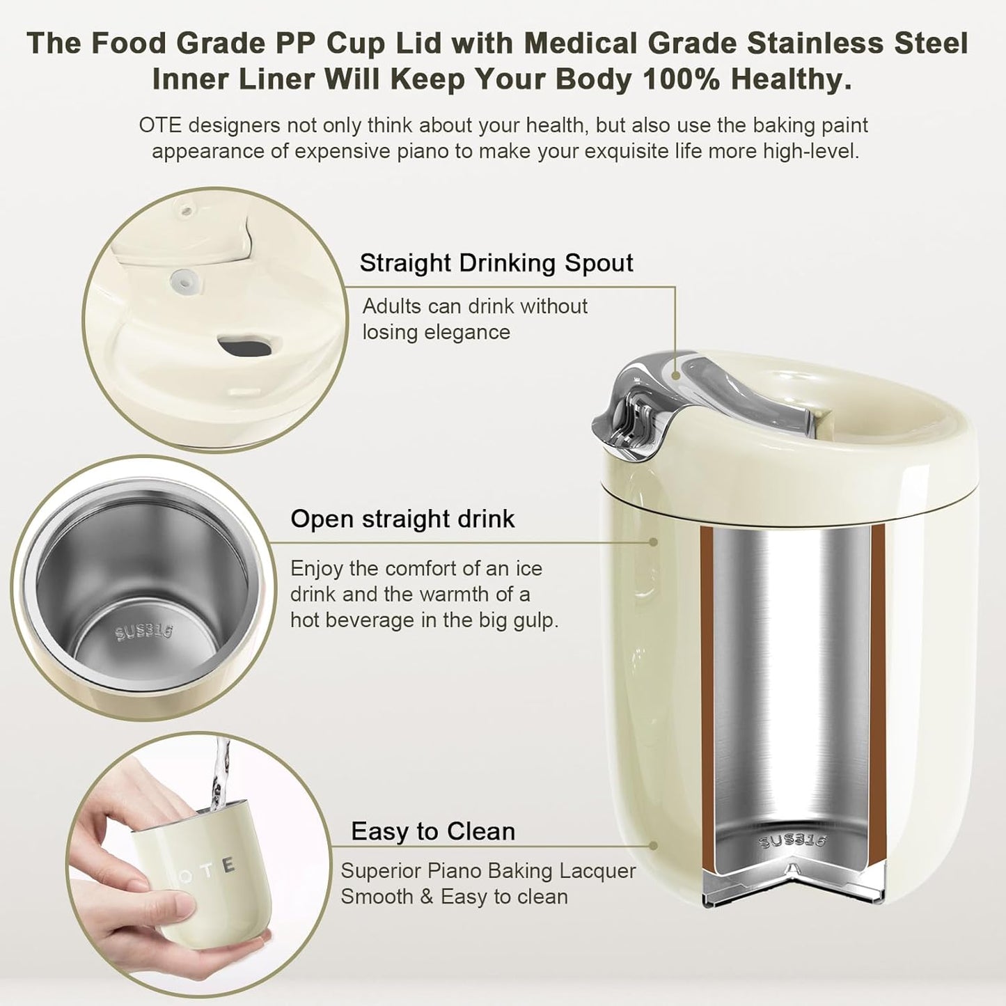 Dluxe Ave. OTE Coffee Cup Travel Mug 12oz/ 350 ML (Beige)